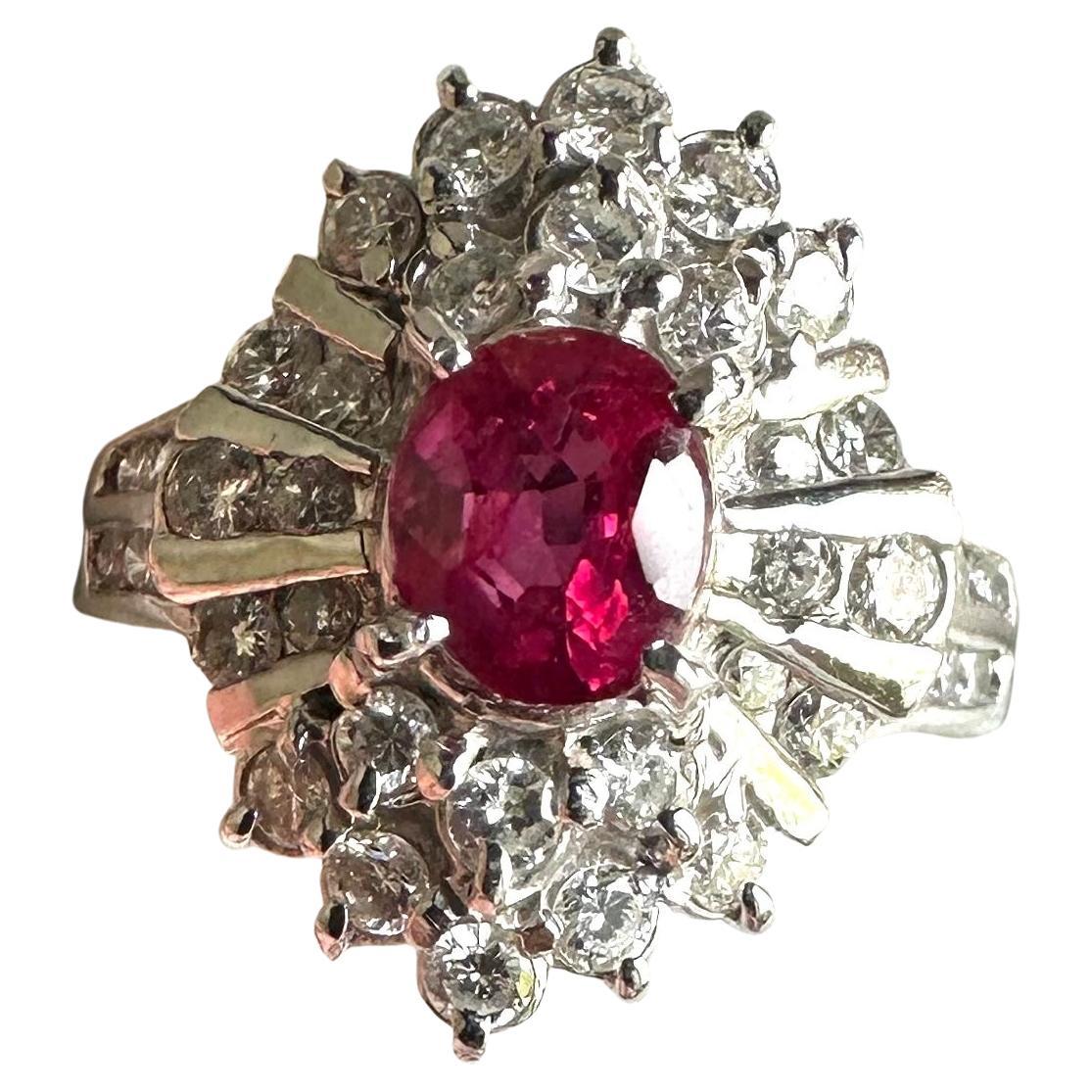 Unheated Burma 1.36ct Pigeon’s Blood Ruby 
Diamond Ring GRS en venta
