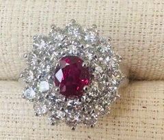 Unheated Burma 1.36ct Pigeon’s Blood Ruby & Diamond Ring GRS - Mag