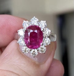 Ungeheizter Burma 3,11ct Rubin No Heat & Diamant Ring GRS Cert - Prächtig!