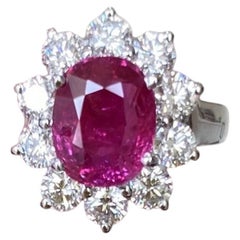 Ungeheizter Burma 3,11ct Rubin No Heat & Diamant Ring GRS Cert - Prächtig!