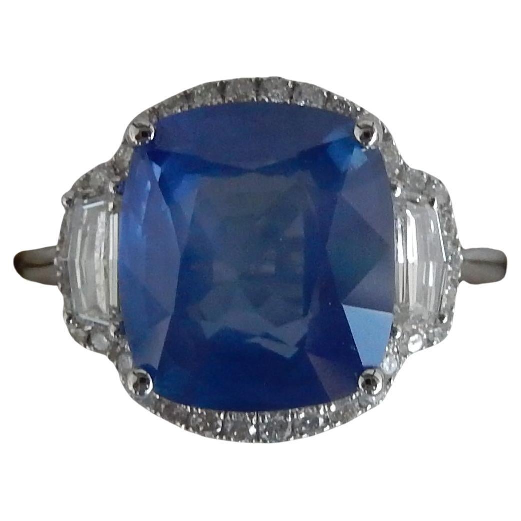Anello Burma non riscaldato con zaffiro blu e diamante da 6,16 carati Certificato AIGS