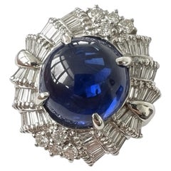 Unheated Burma 7.63ct Cornflower Blue Cabochon Sapphire & Diamond Ring AIGS Cert
