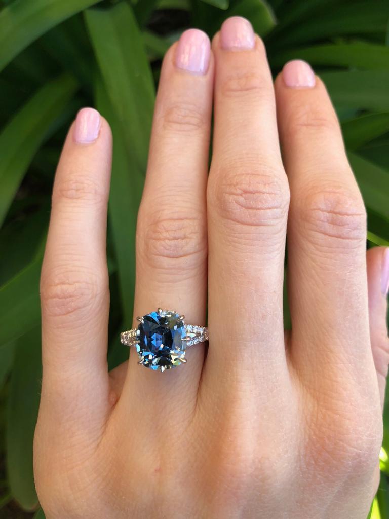 Natural Blue Sapphire Ring Unheated Burma Sapphire Diamond Platinum