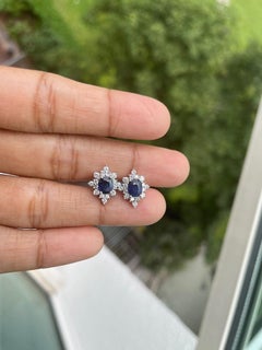 Unheated Burma Blue Sapphire Earring with Natural Diamonds in 18k gold