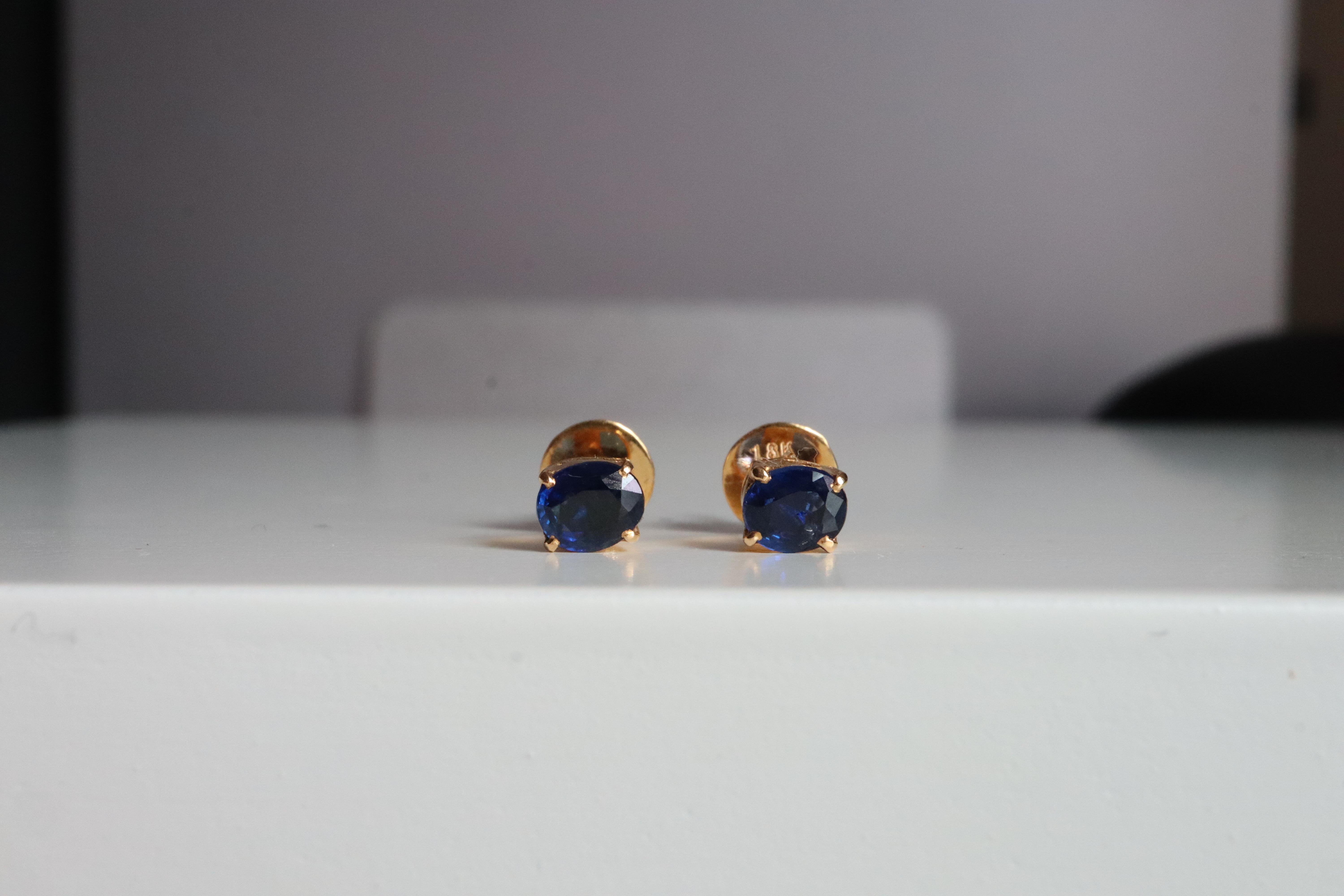 Art Deco Unheated Burma Blue Sapphire Earrings (Sapphire Solitaire Earrings) For Sale