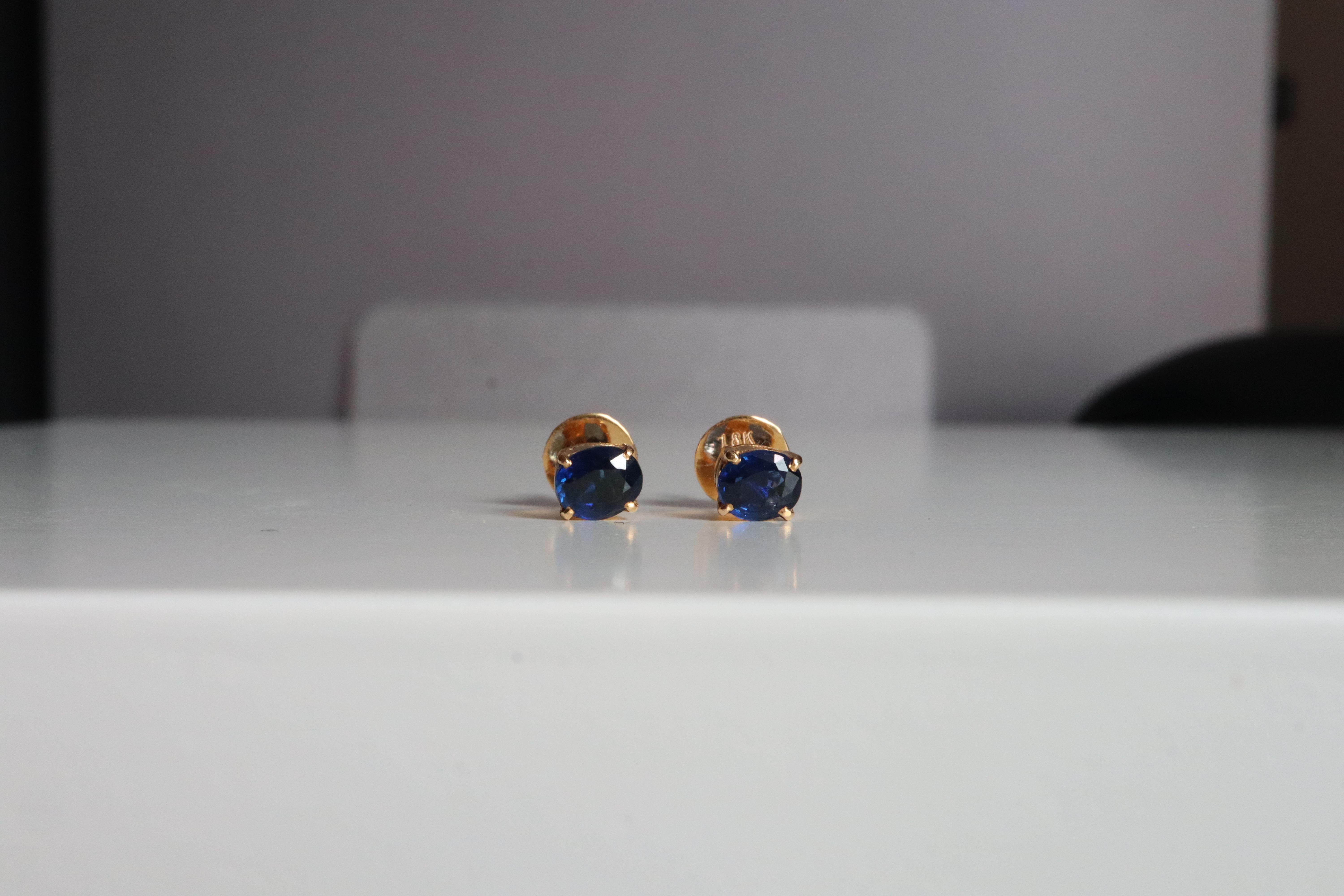 Mixed Cut Unheated Burma Blue Sapphire Earrings (Sapphire Solitaire Earrings) For Sale