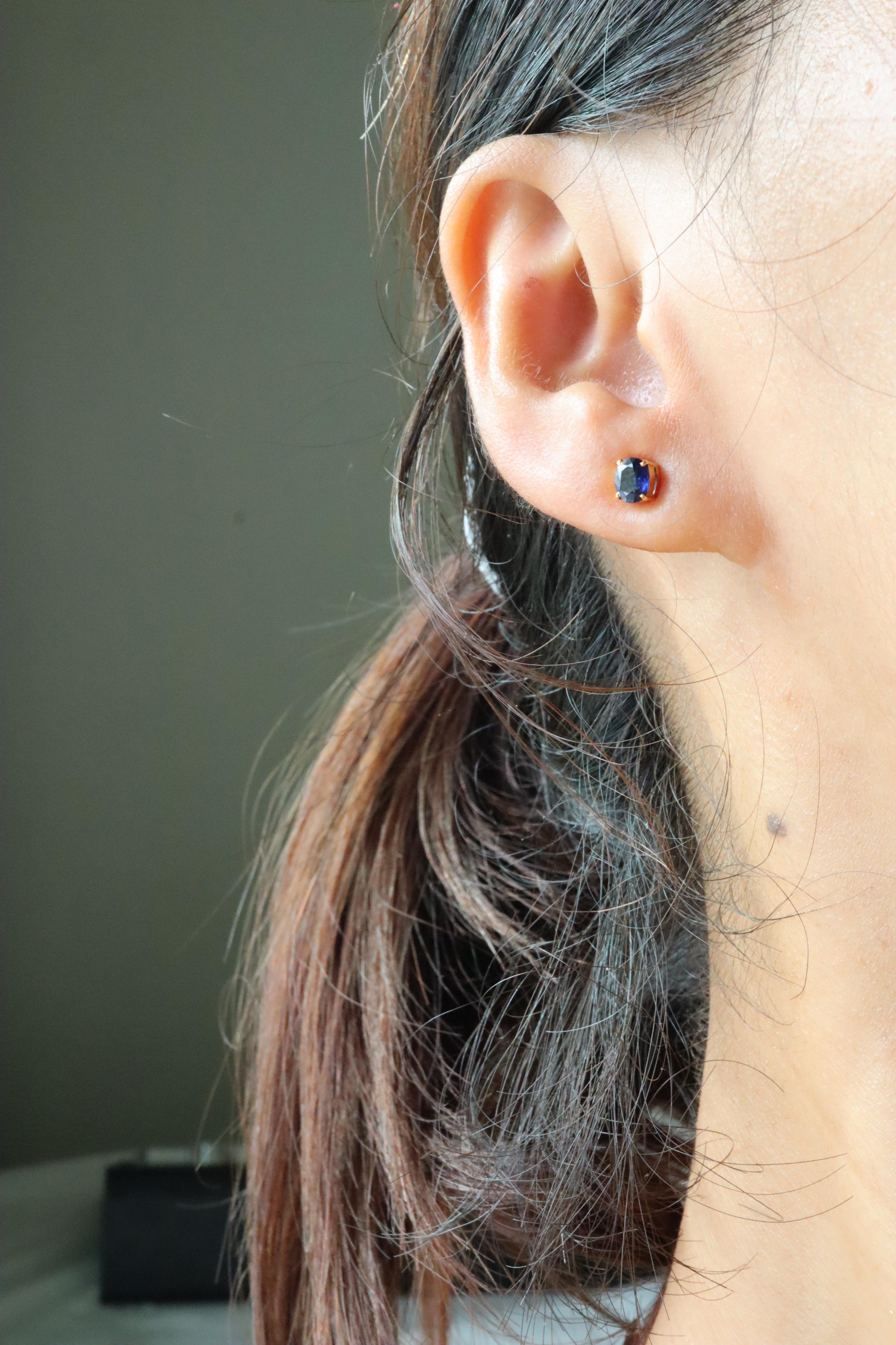 Unheated Burma Blue Sapphire Earrings (Sapphire Solitaire Earrings) For Sale 1
