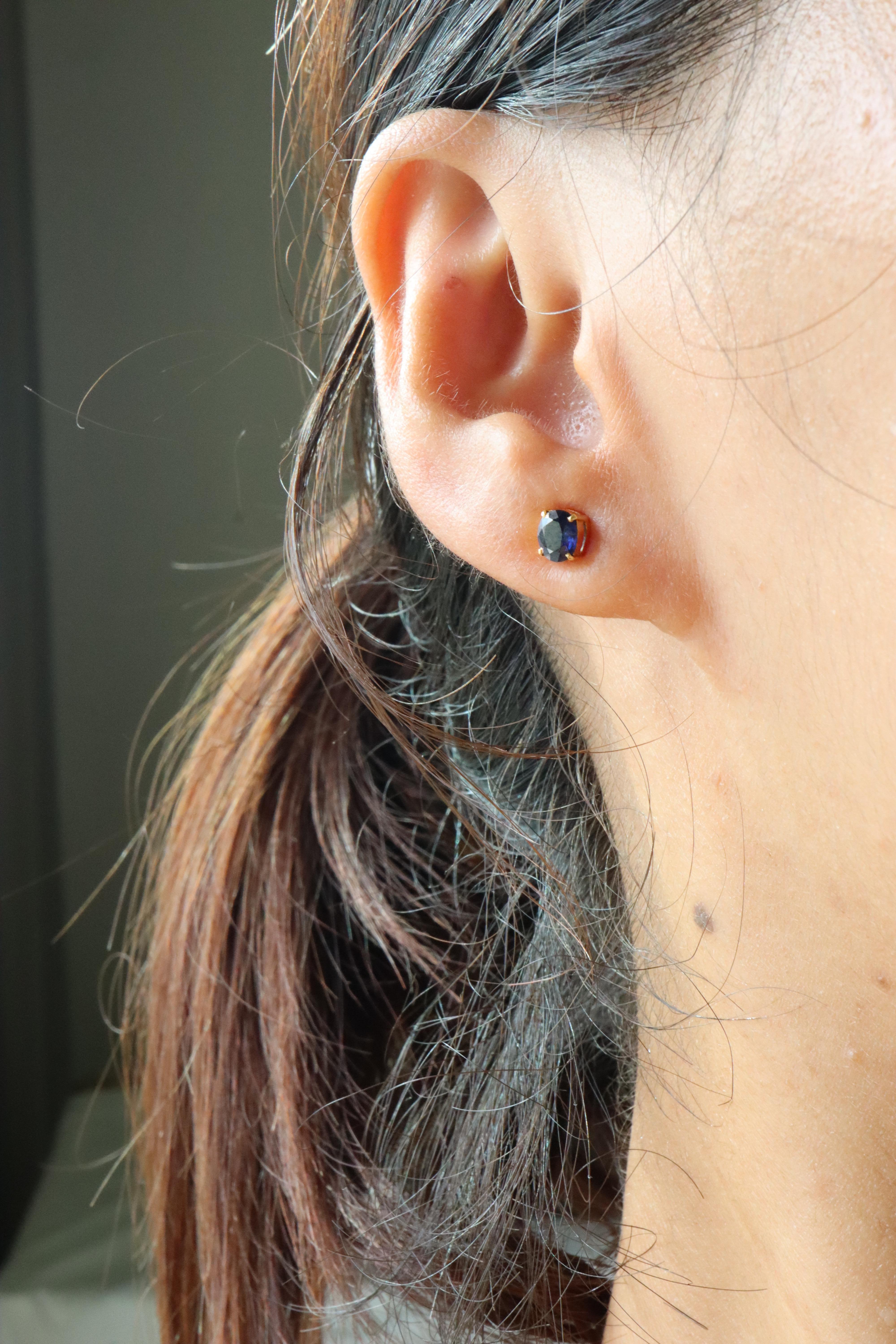 Unheated Burma Blue Sapphire Earrings (Sapphire Solitaire Earrings) For Sale 2