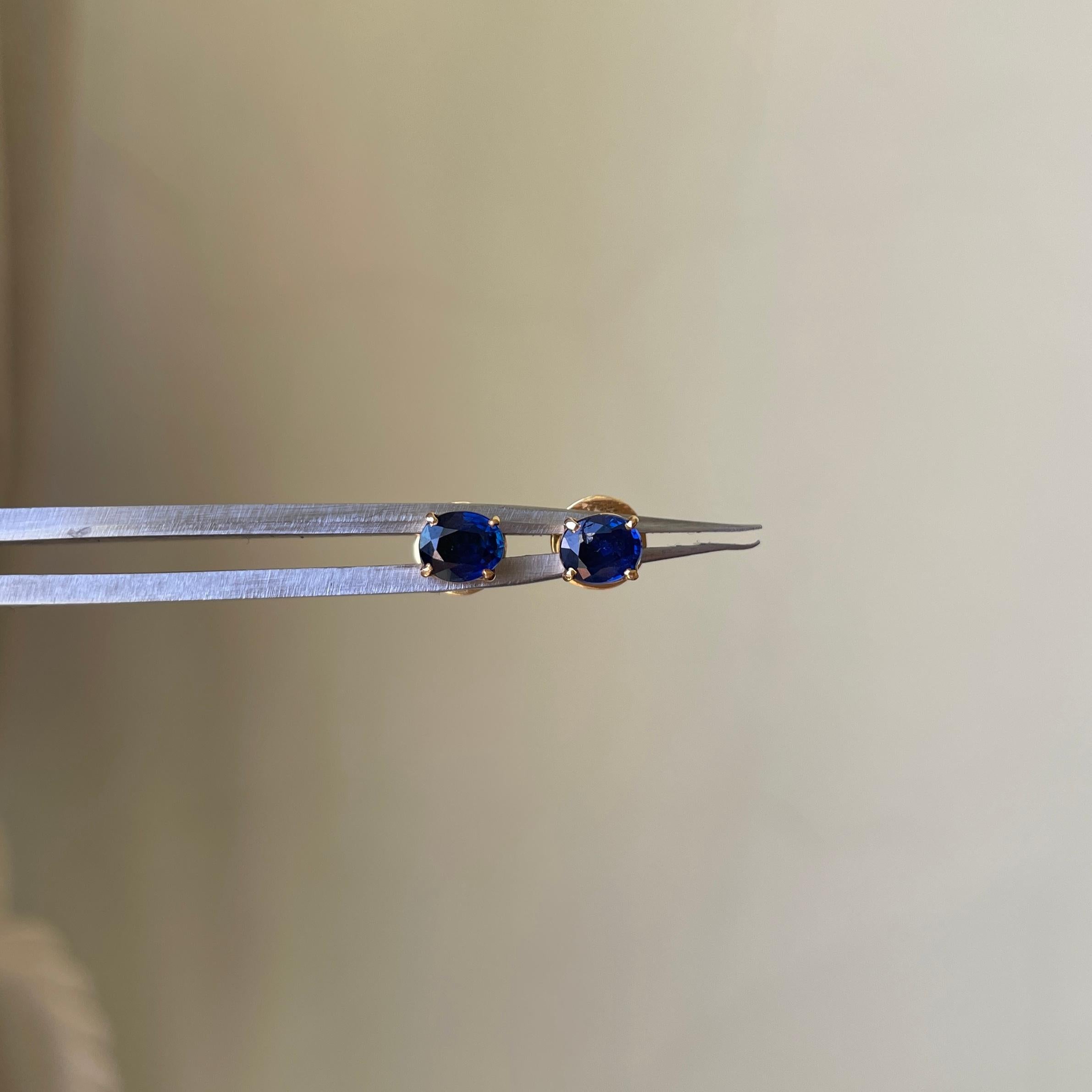 Unheated Burma Blue Sapphire Earrings (Sapphire Solitaire Earrings) For Sale 3