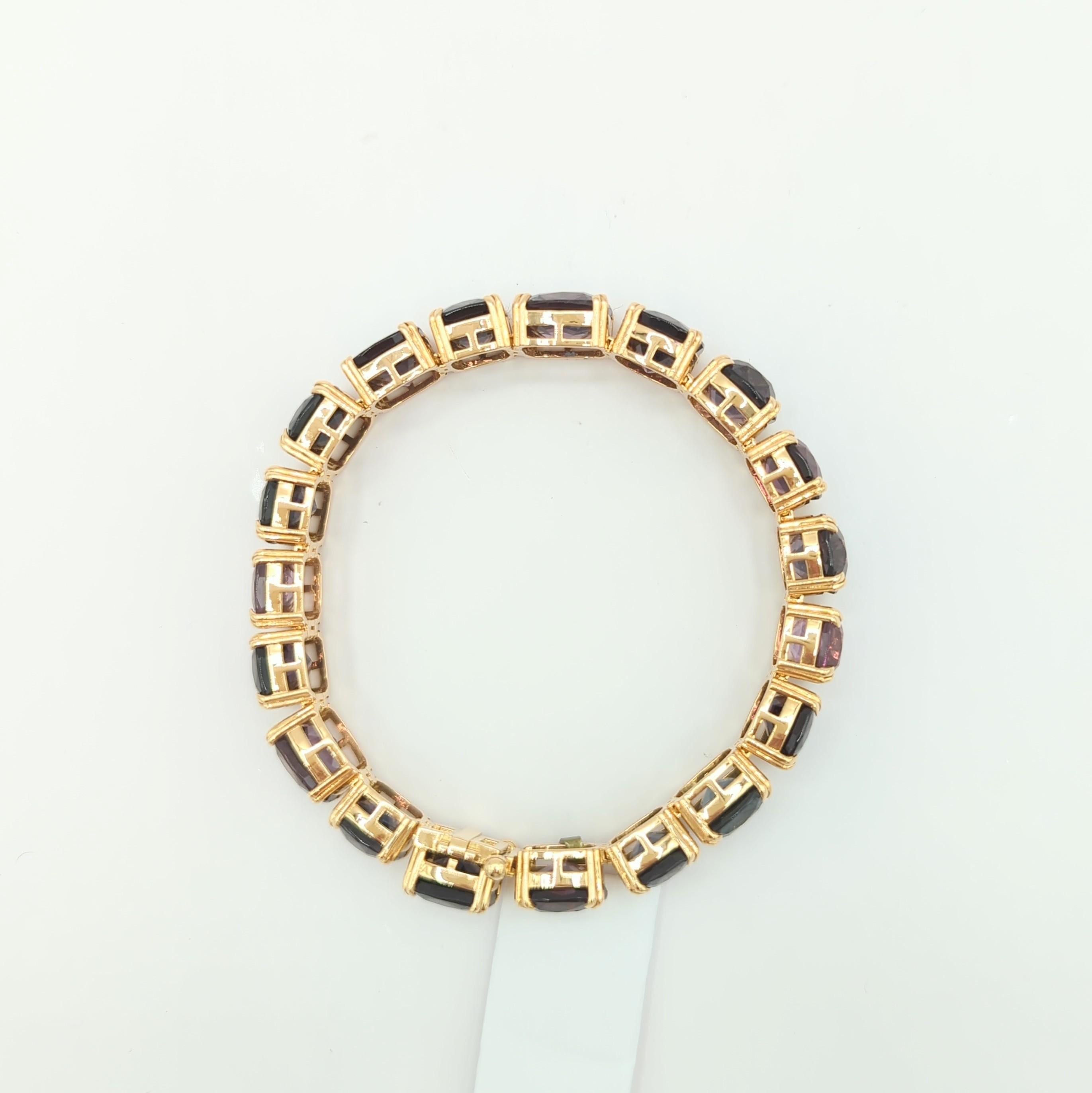 Unheated Burma Multi Color Spinel Cushion Bracelet in 18K Yellow Gold For Sale 9
