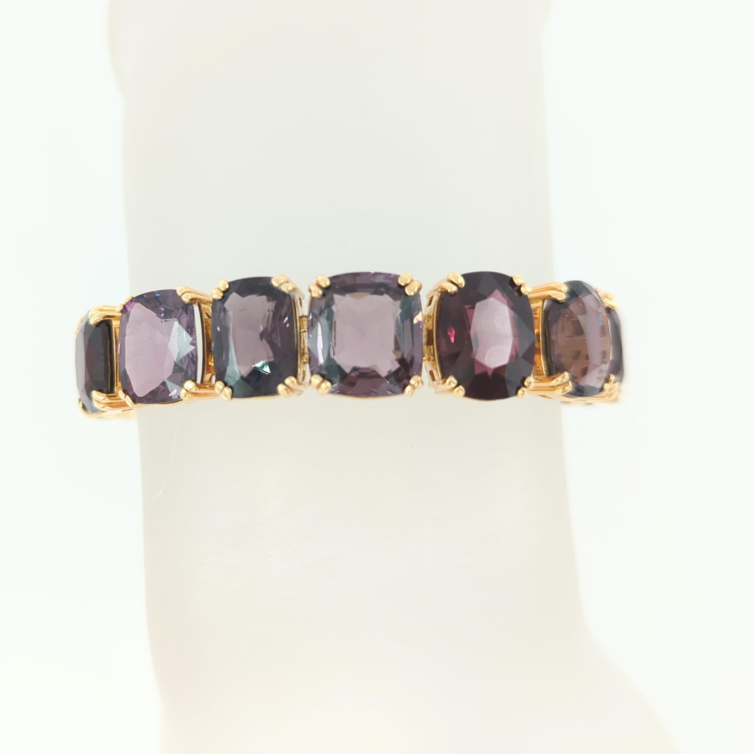 Gorgeous 90.24 ct. unheated Burmese multi color spinel cushions.  Total of 19 stones.  Length is 7+