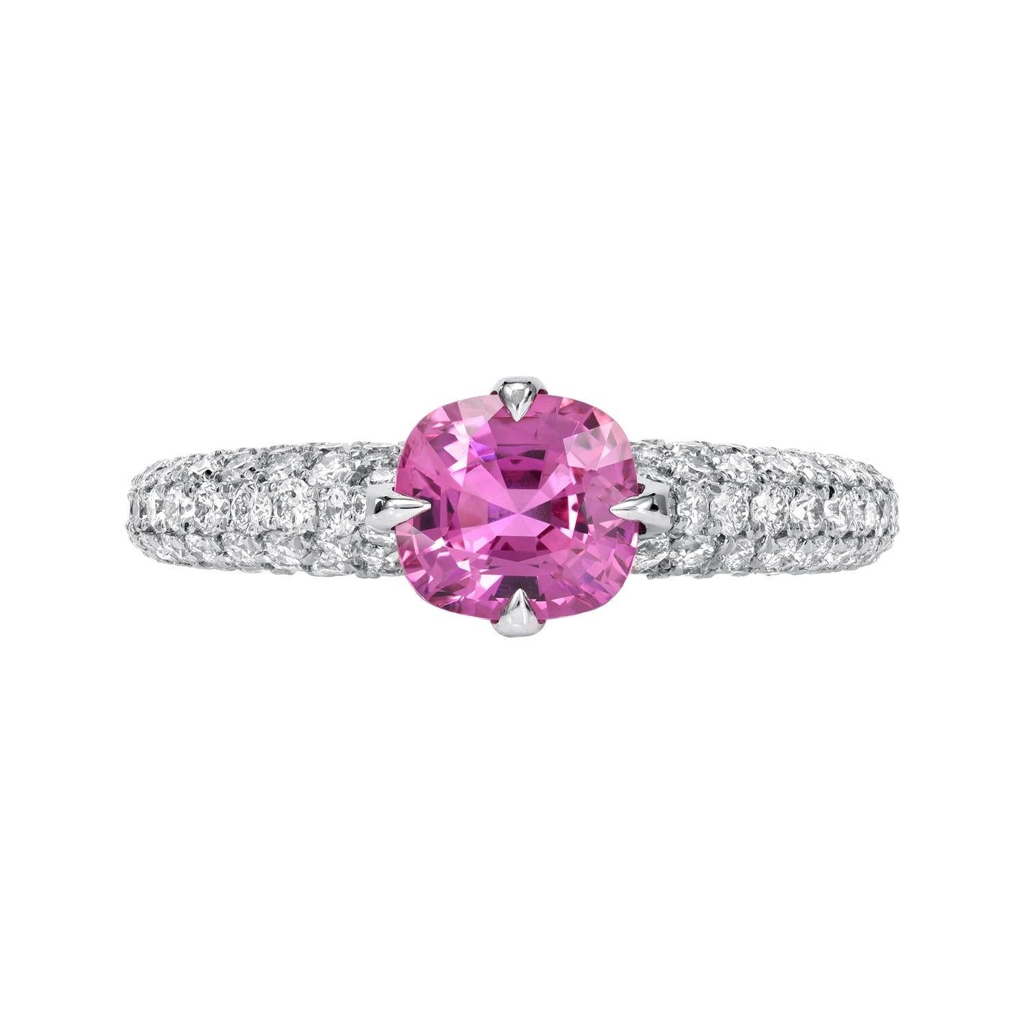 Modern Unheated Burma Pink Sapphire Ring 1.19 Carats No Heat For Sale