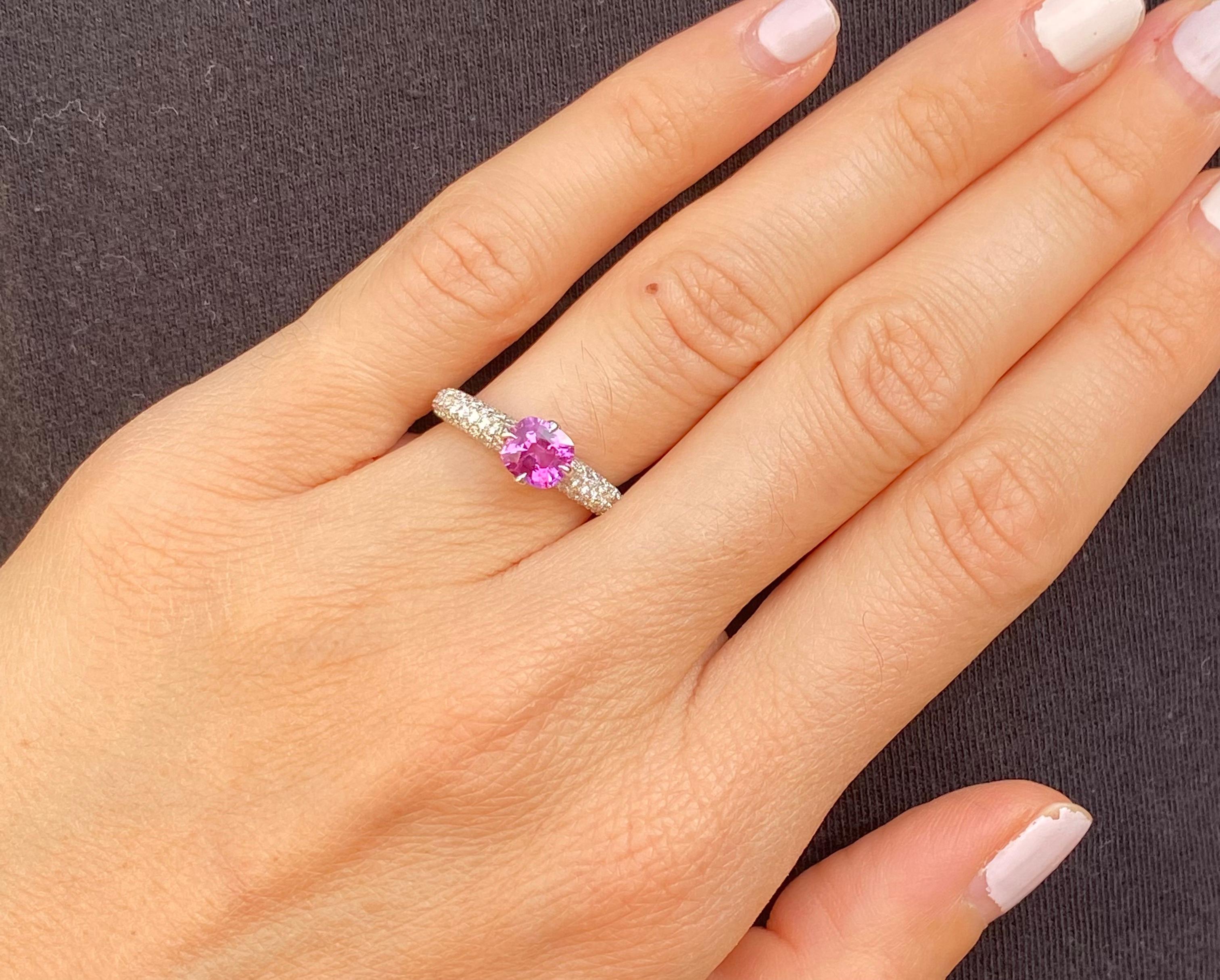Unheated Burma Pink Sapphire Ring 1.19 Carats No Heat In New Condition For Sale In Beverly Hills, CA