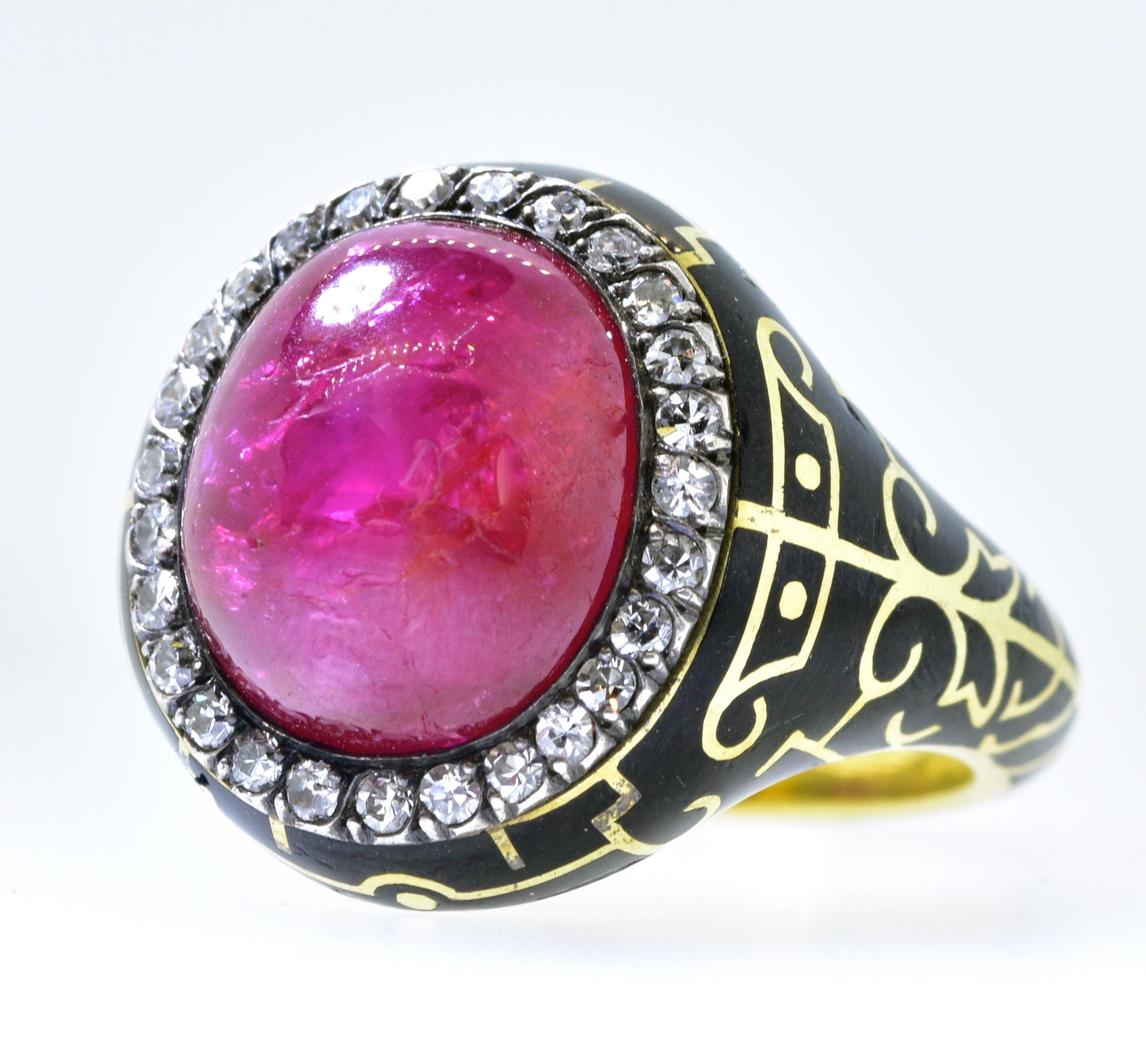 Burma Unheated  Ruby which is natural, untreated and accompanied with a certificate from The American Gemological Laboratories, this Burma ruby weighs approximately 8.5 cts.  This ring is antique, late 19th century, in gold and silver and unusual