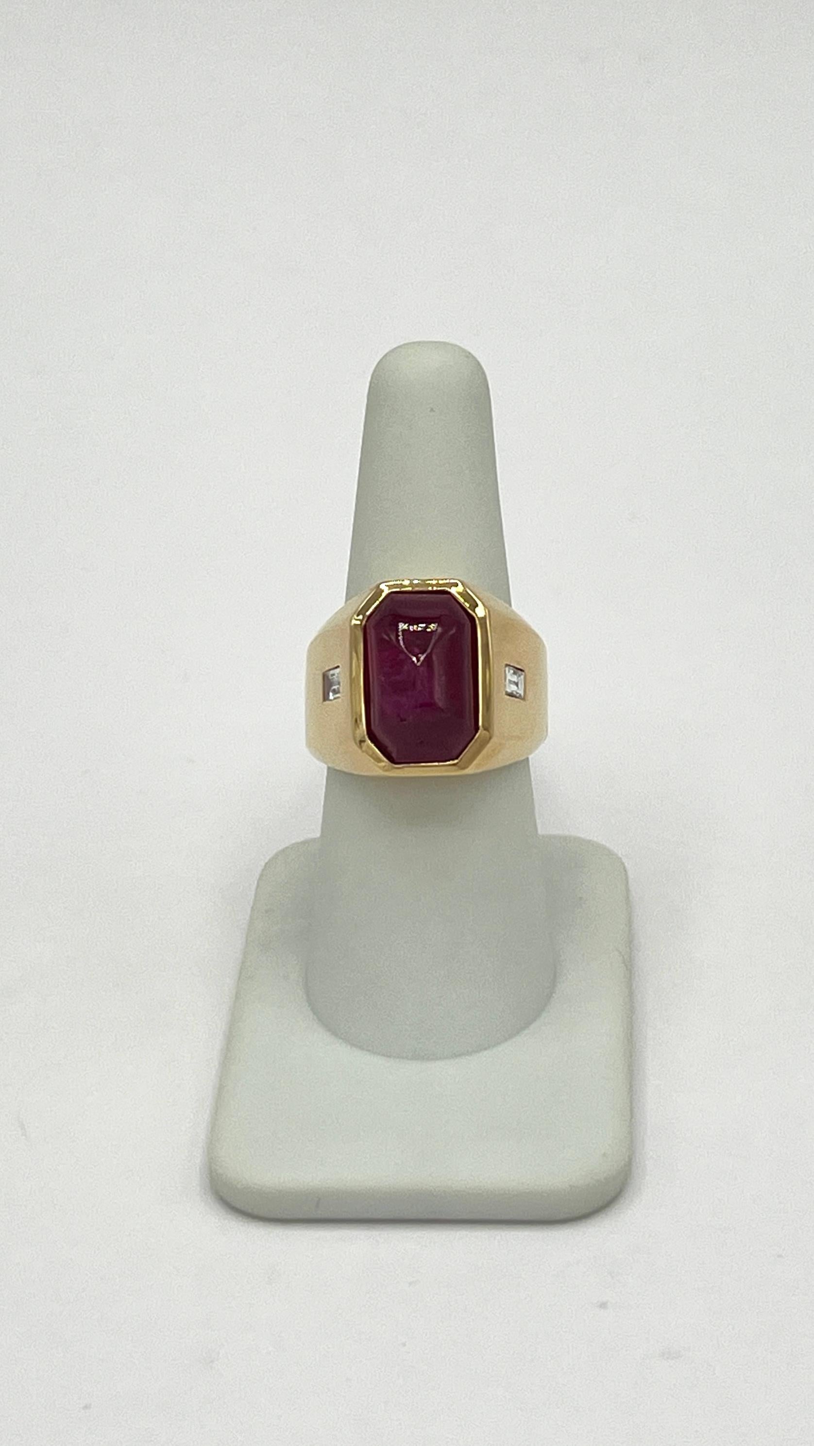 Women's or Men's Unheated Burma Ruby and White Diamond Ring in 18K Yellow Gold