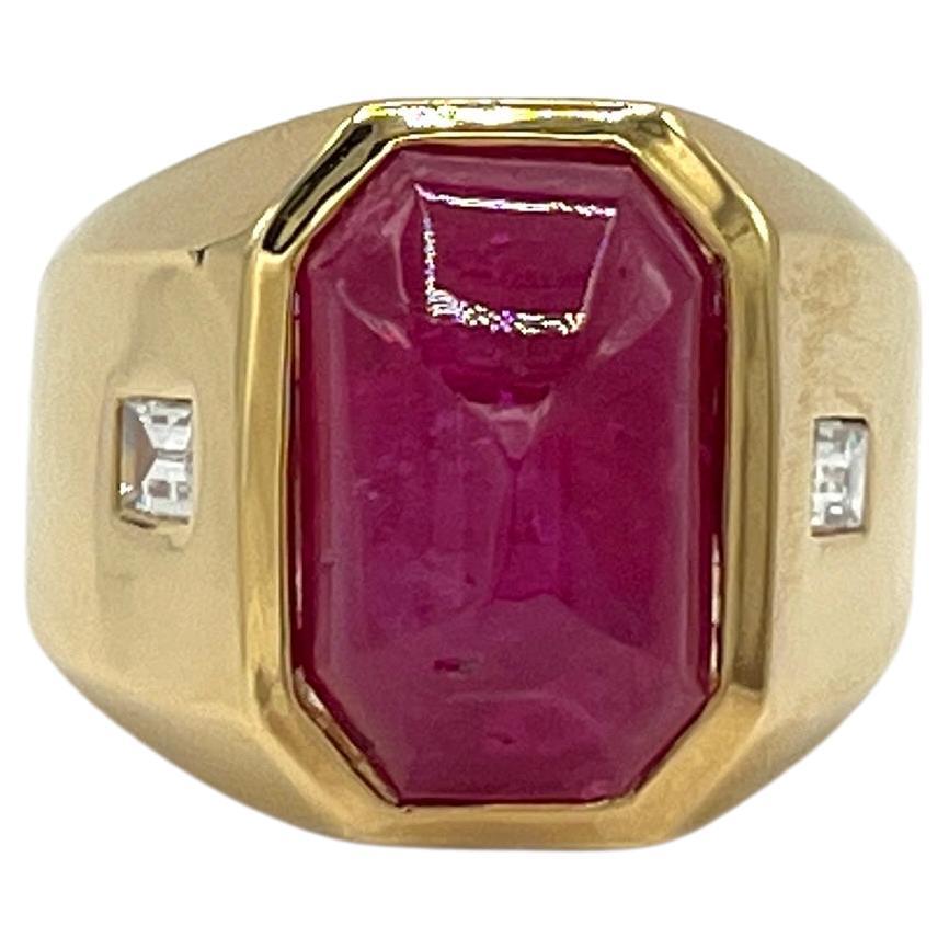 Unheated Burma Ruby and White Diamond Ring in 18K Yellow Gold