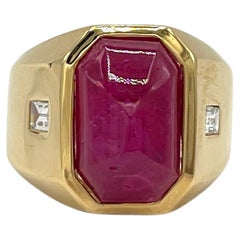 Unheated Burma Ruby and White Diamond Ring in 18K Yellow Gold