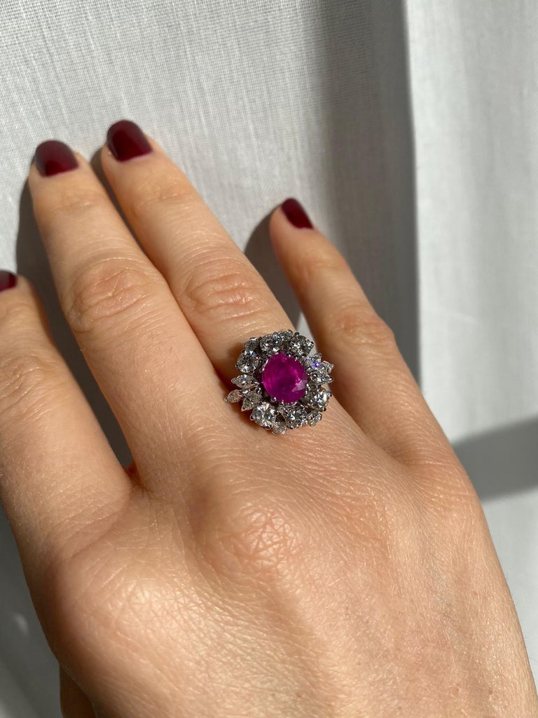 Unheated Burma Ruby Diamond Vintage Gold Cluster Ring For ...
