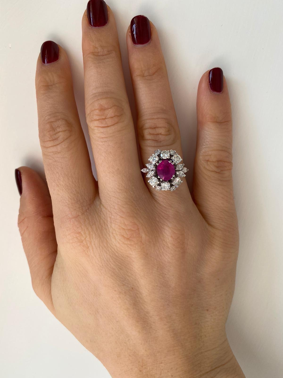 Unheated Burma Ruby Diamond Vintage Gold Cluster Ring 6