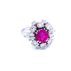 Unheated Burma Ruby Diamond Vintage Gold Cluster Ring