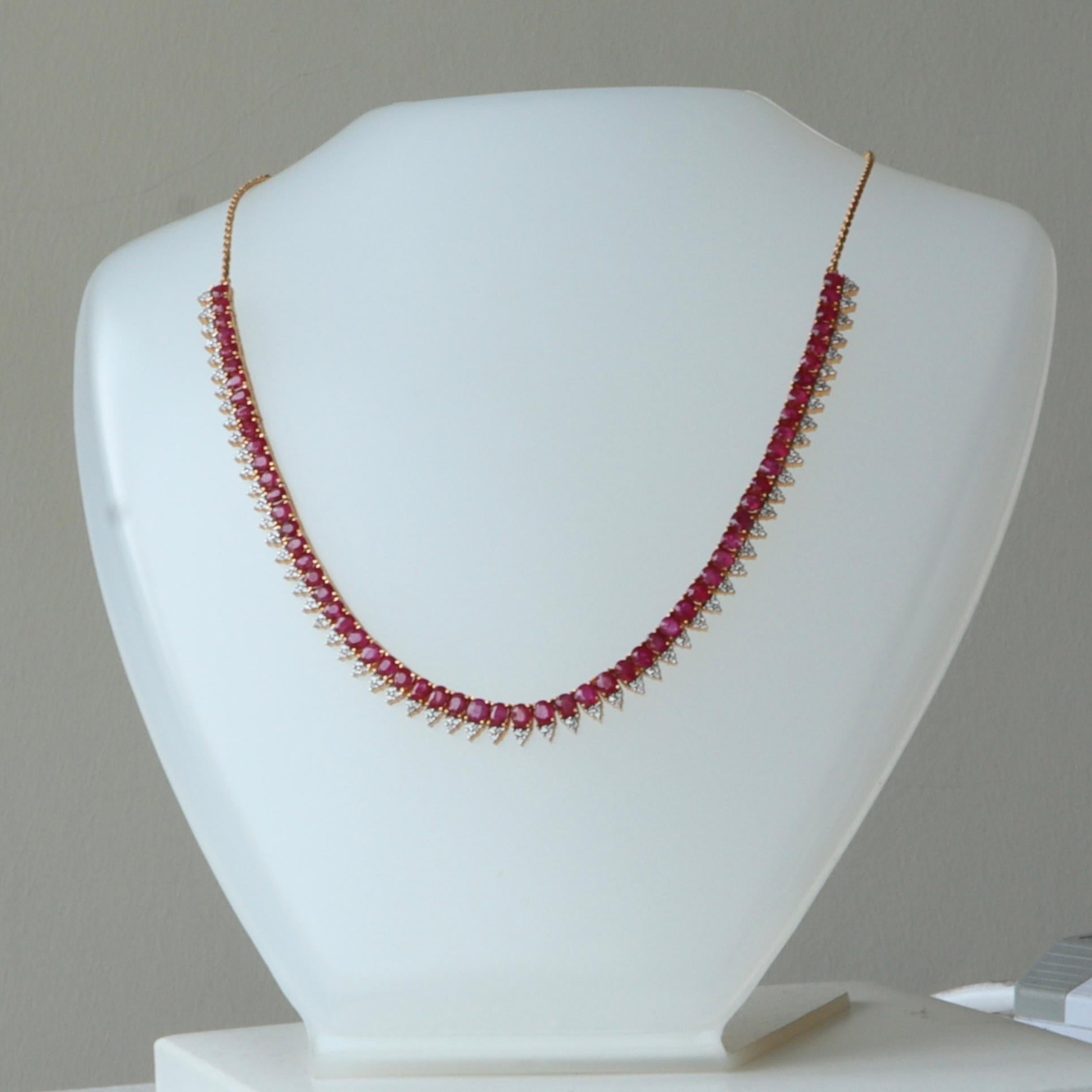 Collier de rubis de Birmanie non chauffé et de diamants naturels en or massif 18 carats 13