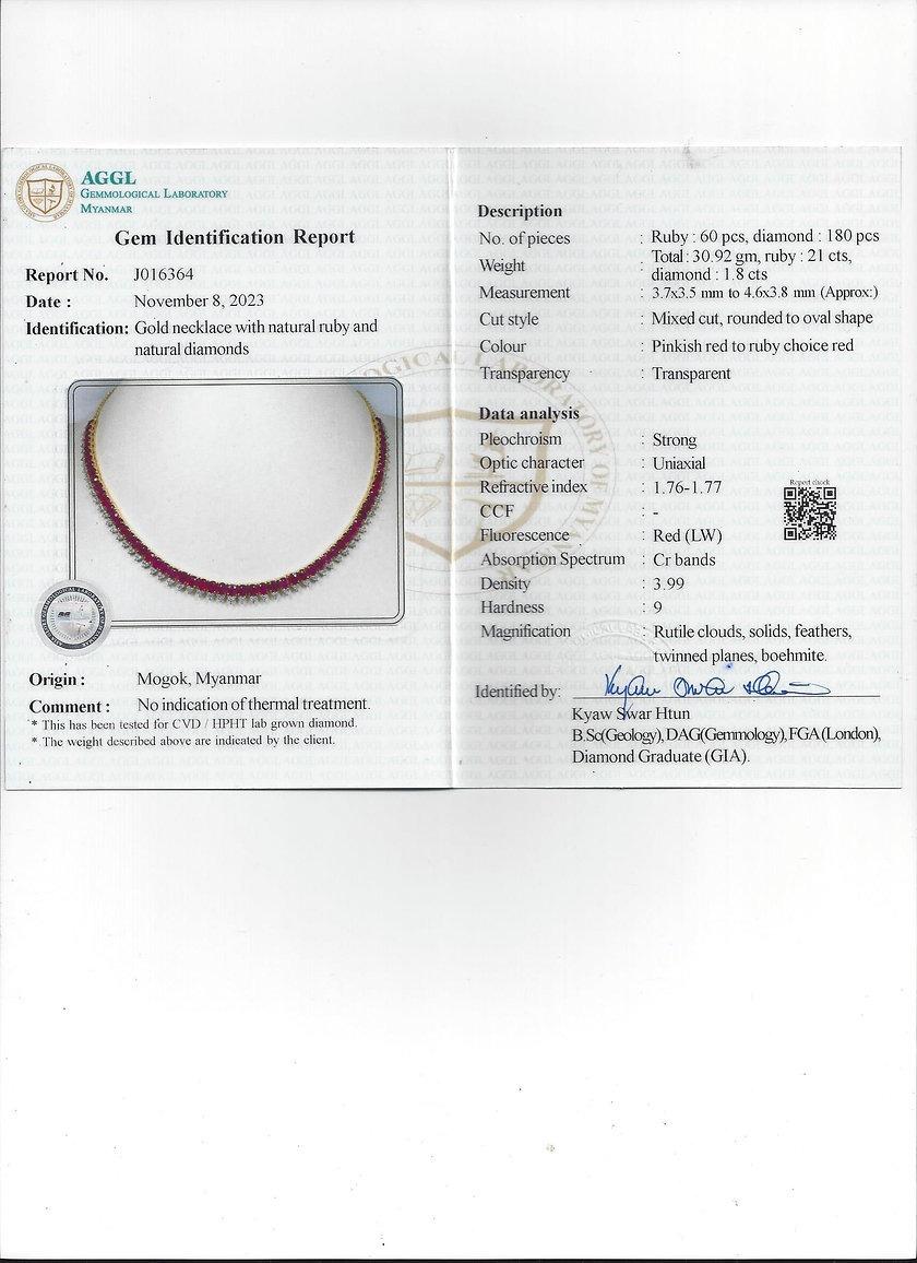 Taille ovale Collier de rubis de Birmanie non chauffé et de diamants naturels en or massif 18 carats en vente
