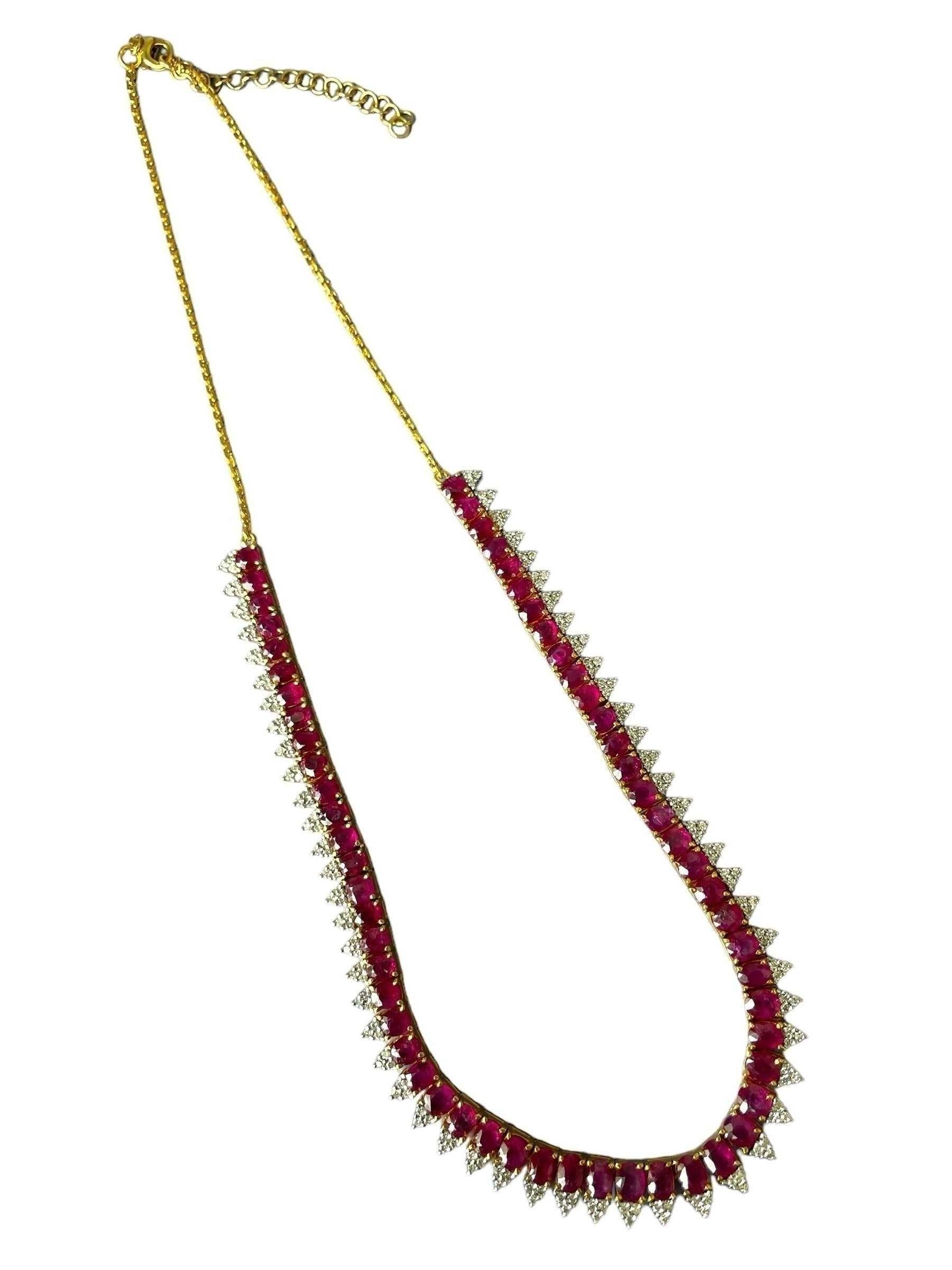 Women's Unheated Burma Ruby Necklace with Natural Diamonds in 18k solid gold For Sale