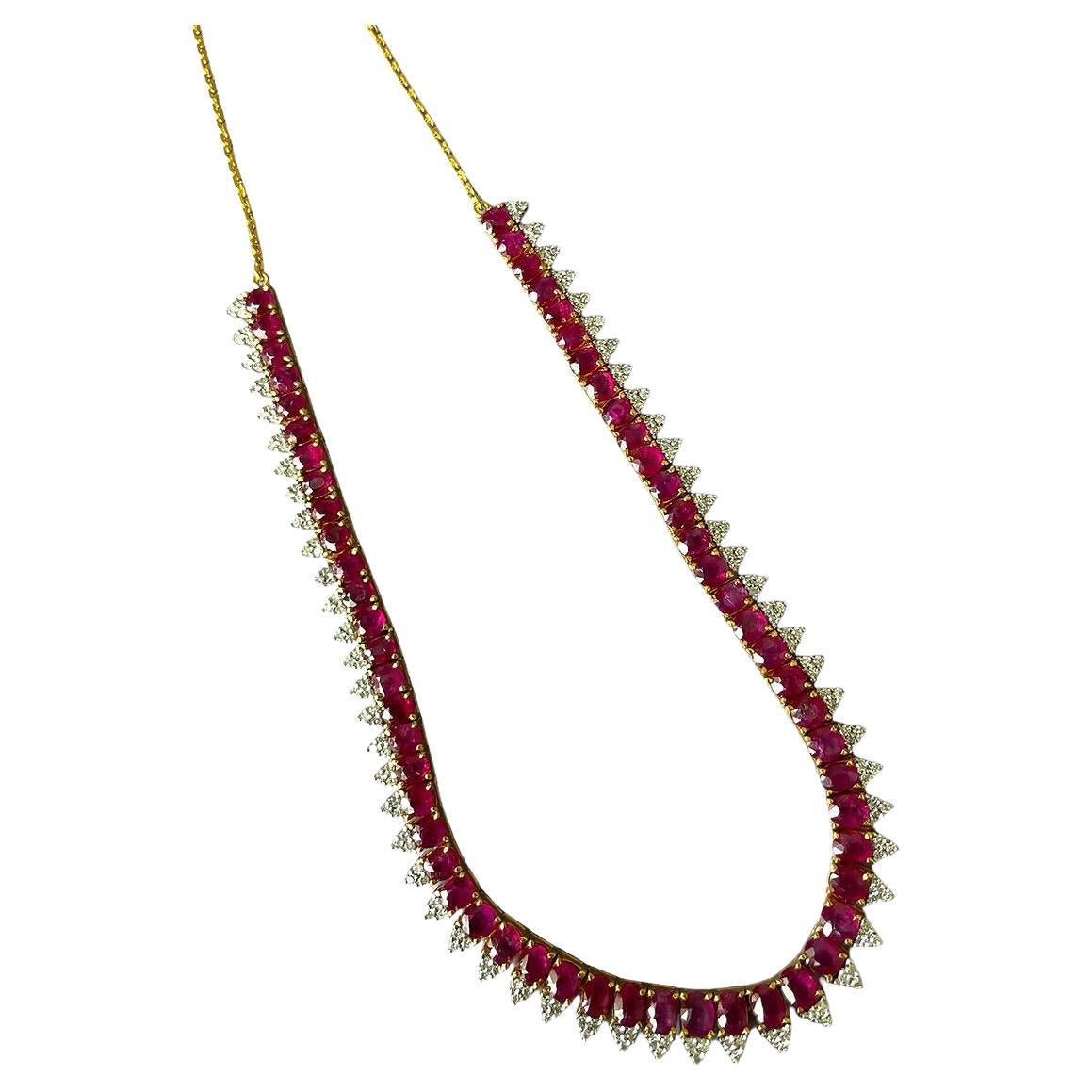 Unheated Burma Ruby Necklace with Natural Diamonds in 18k solid gold