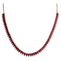 Unheated Burma Ruby Necklace with Natural Diamonds in 18k solid gold