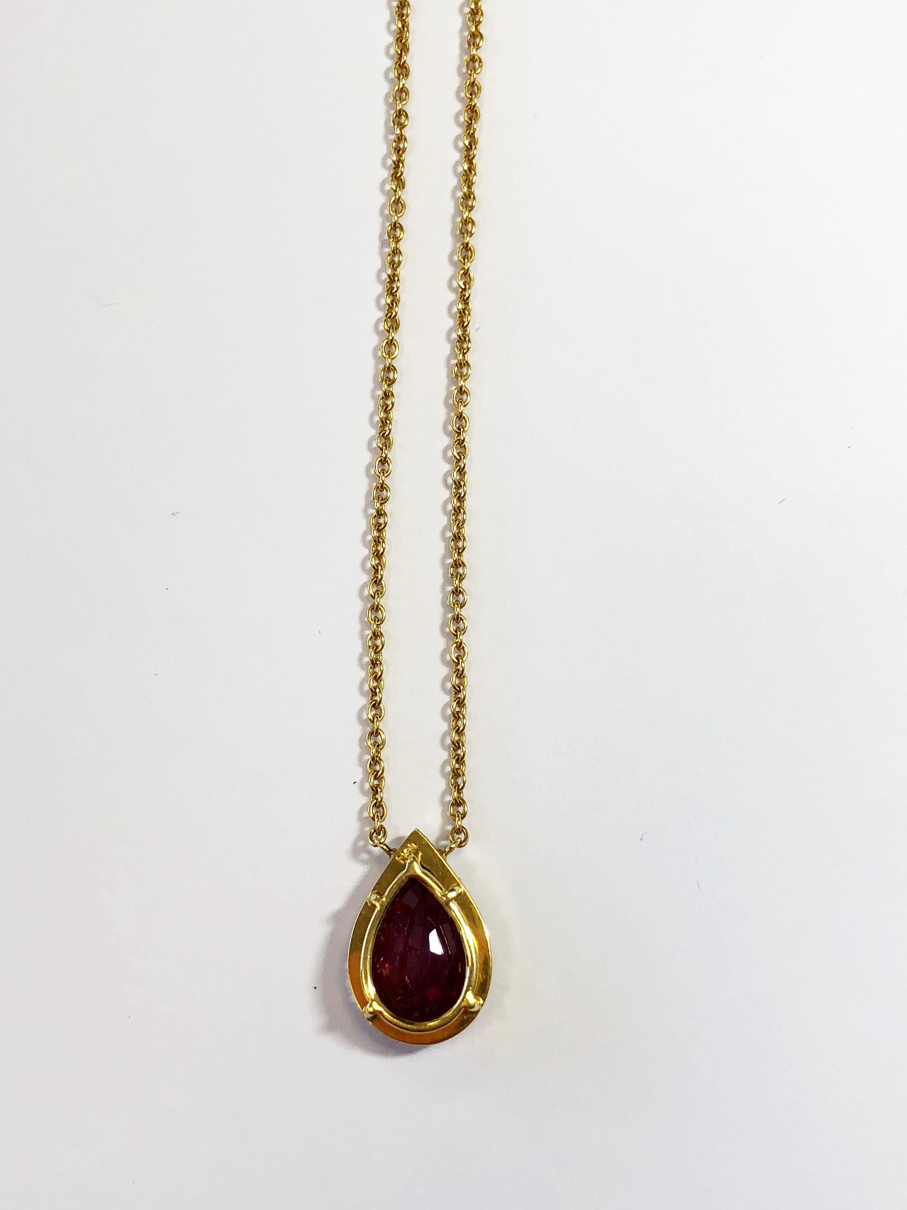 Women's or Men's Unheated Burma Ruby Pear Shape and Diamond Necklace in 18 Karat with GIA Report