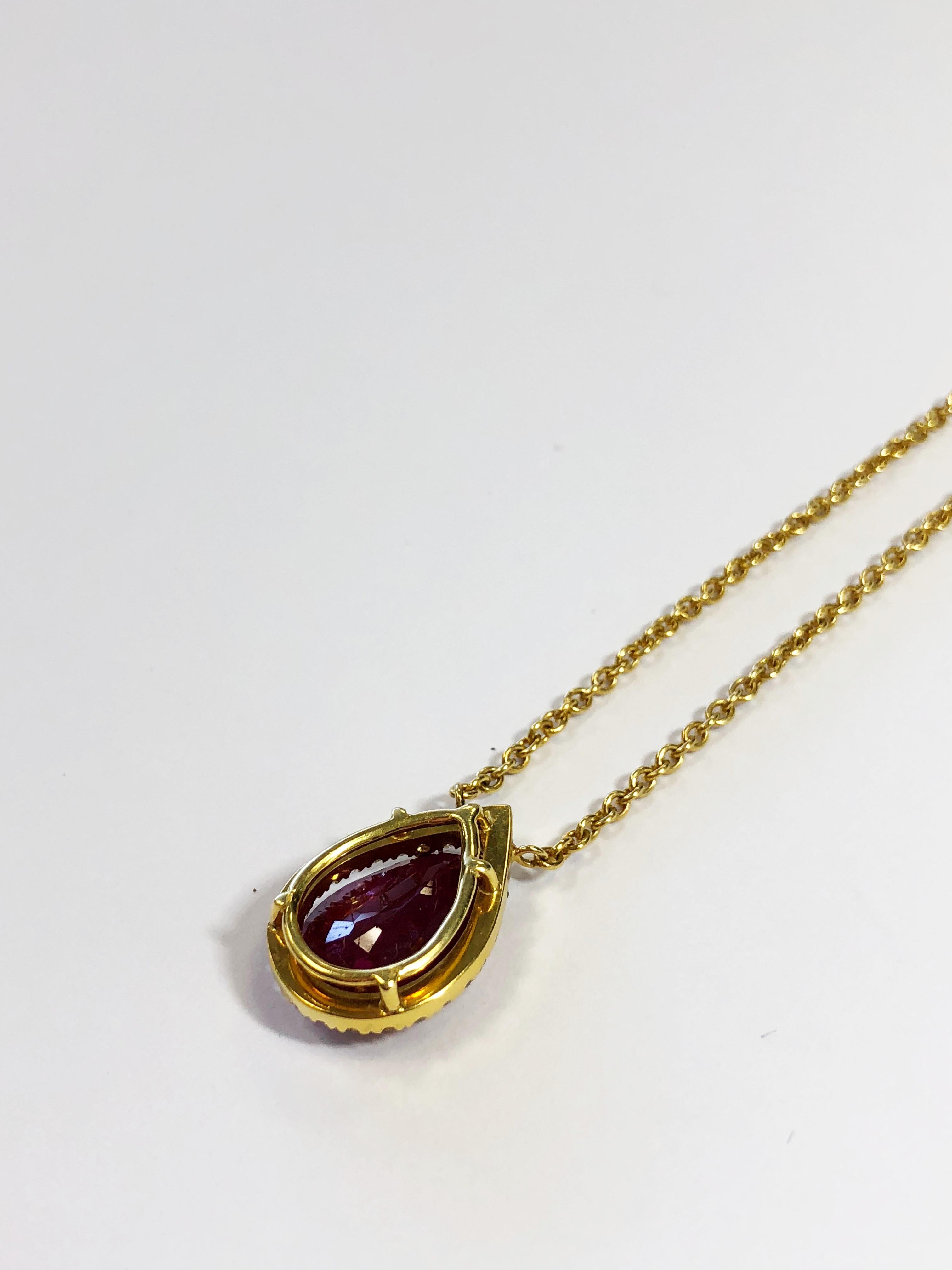 Unheated Burma Ruby Pear Shape and Diamond Necklace in 18 Karat with GIA Report 1