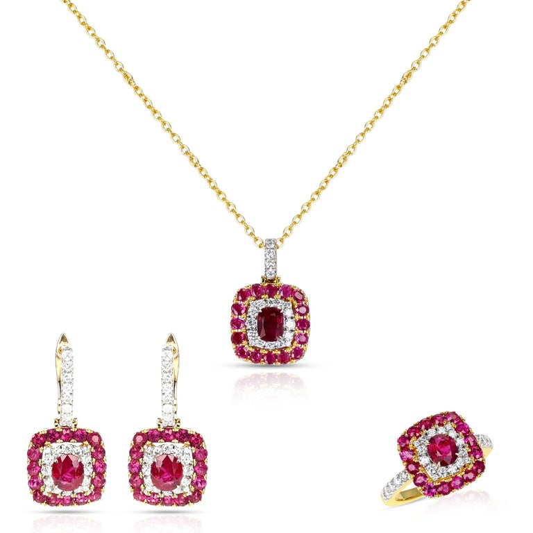 Unheated Burma Ruby Pigeon Blood Set with Ring, Pendant and Earrings ...