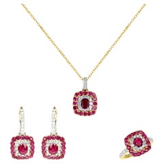 Unheated Burma Ruby Pigeon Blood Set with Ring, Pendant and Earrings, 18k