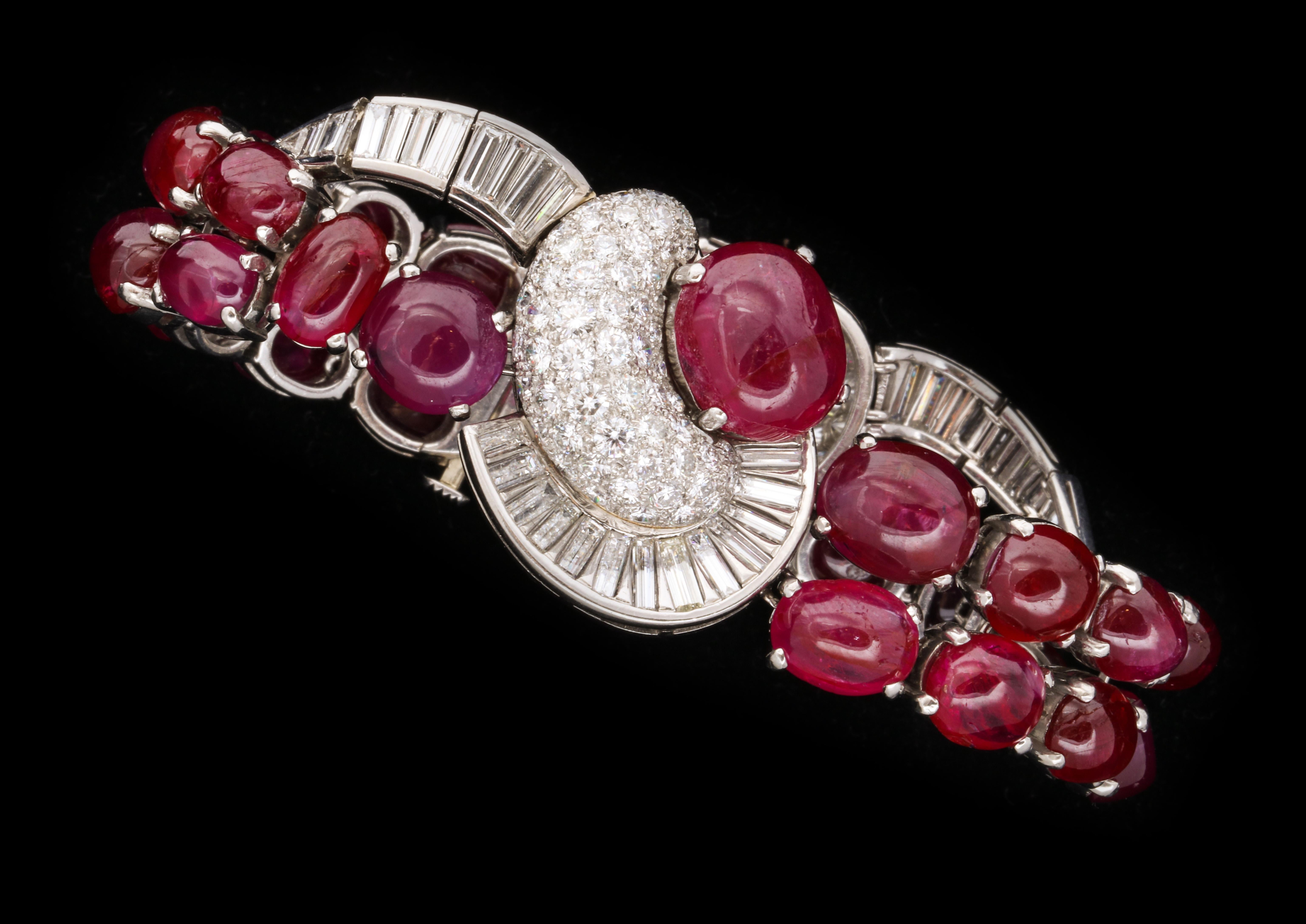 Art Deco Unheated Burmese cabochon ruby and diamond bracelet