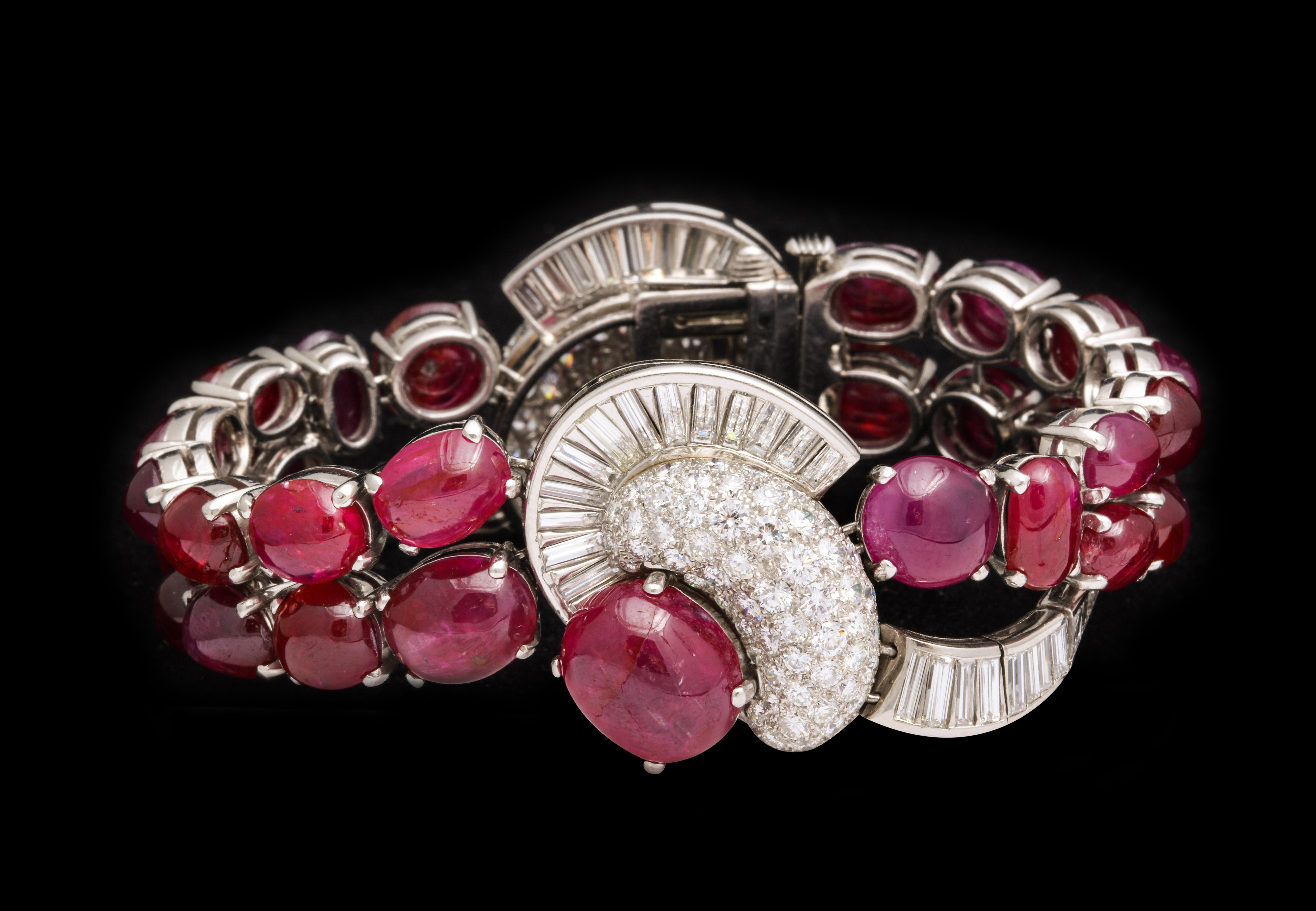 Cabochon Unheated Burmese cabochon ruby and diamond bracelet