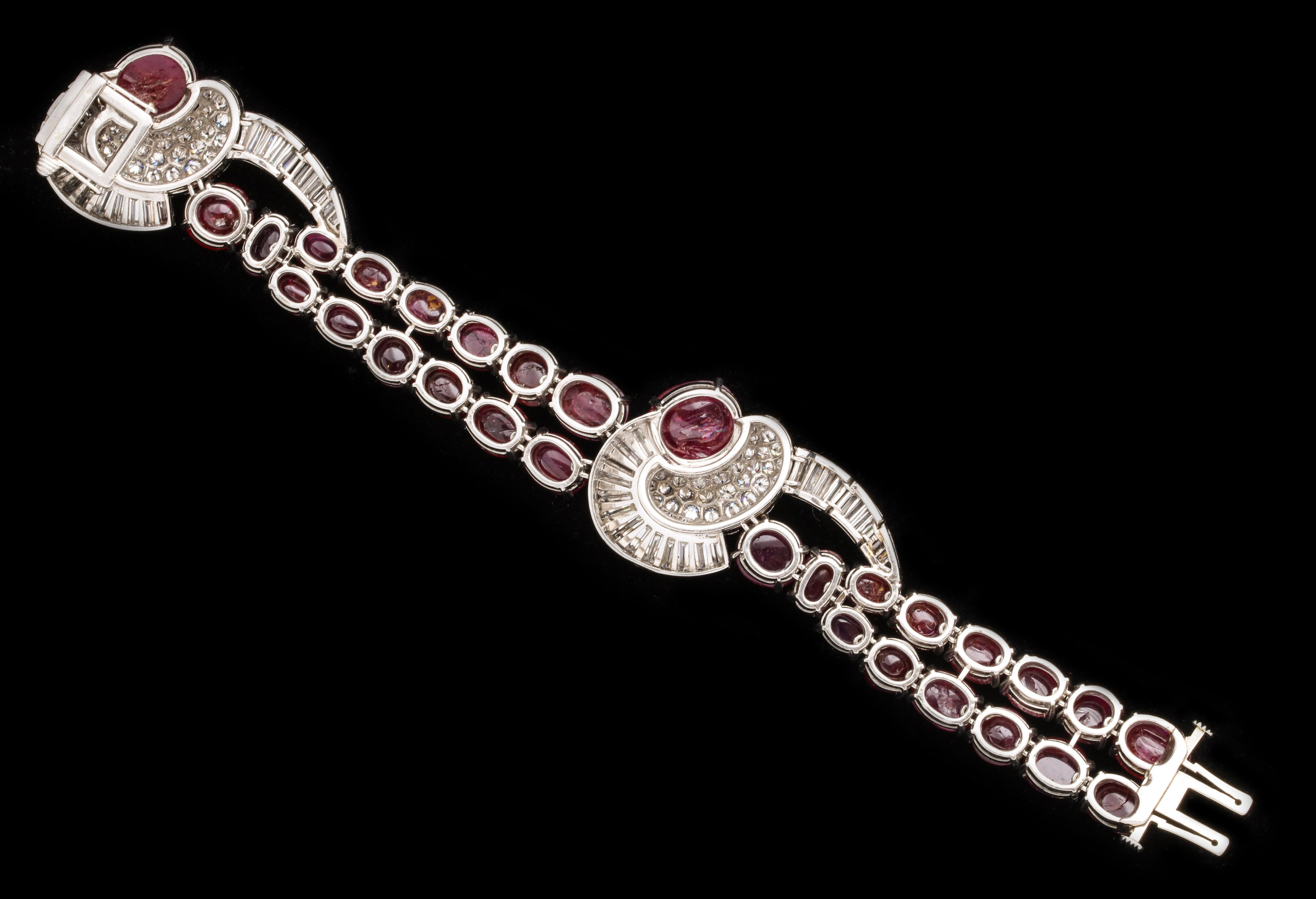 Women's or Men's Unheated Burmese cabochon ruby and diamond bracelet
