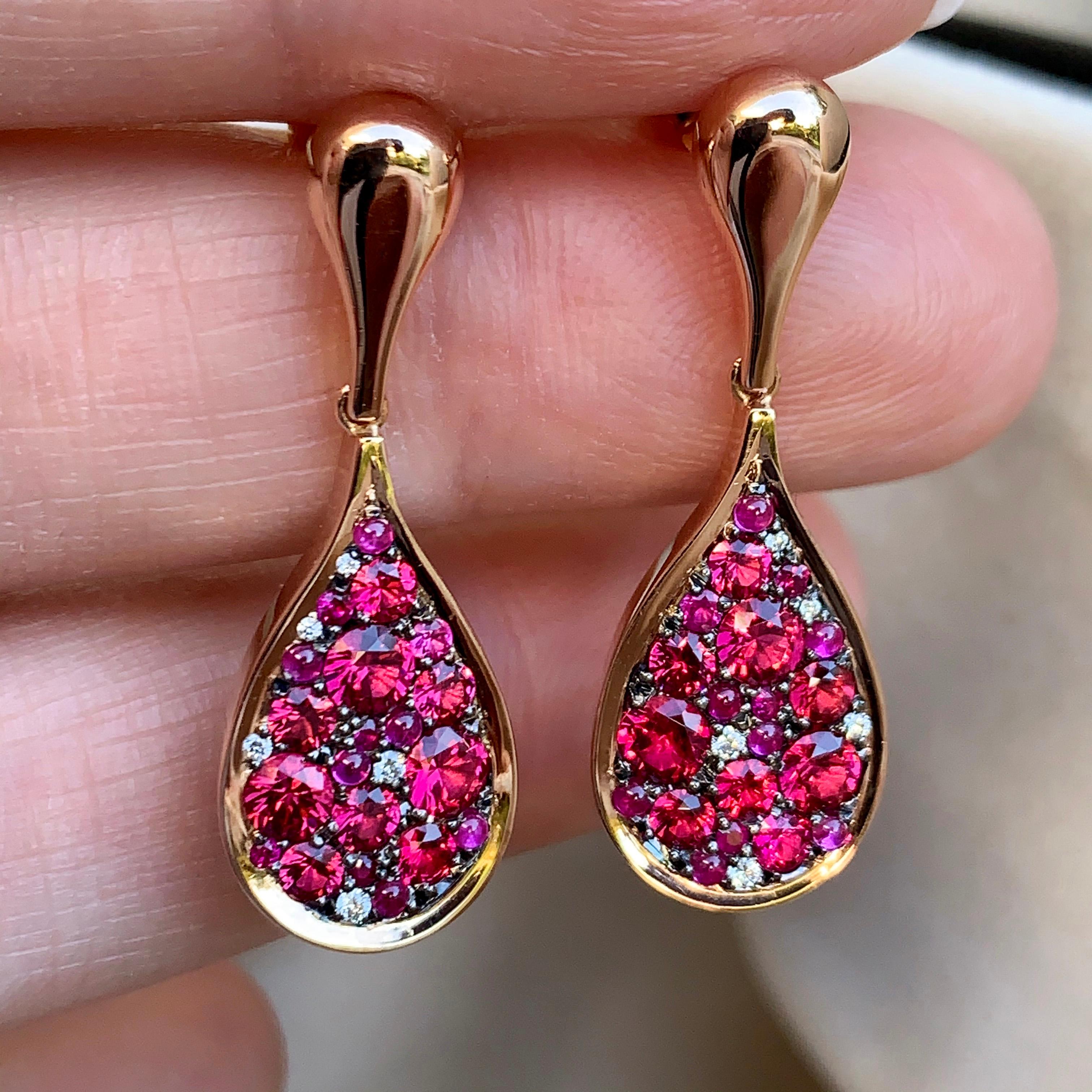 Unheated Burmese Hot Pink Red Spinel, Ruby, diamond, Pink Sapphire Pave Earrings 1