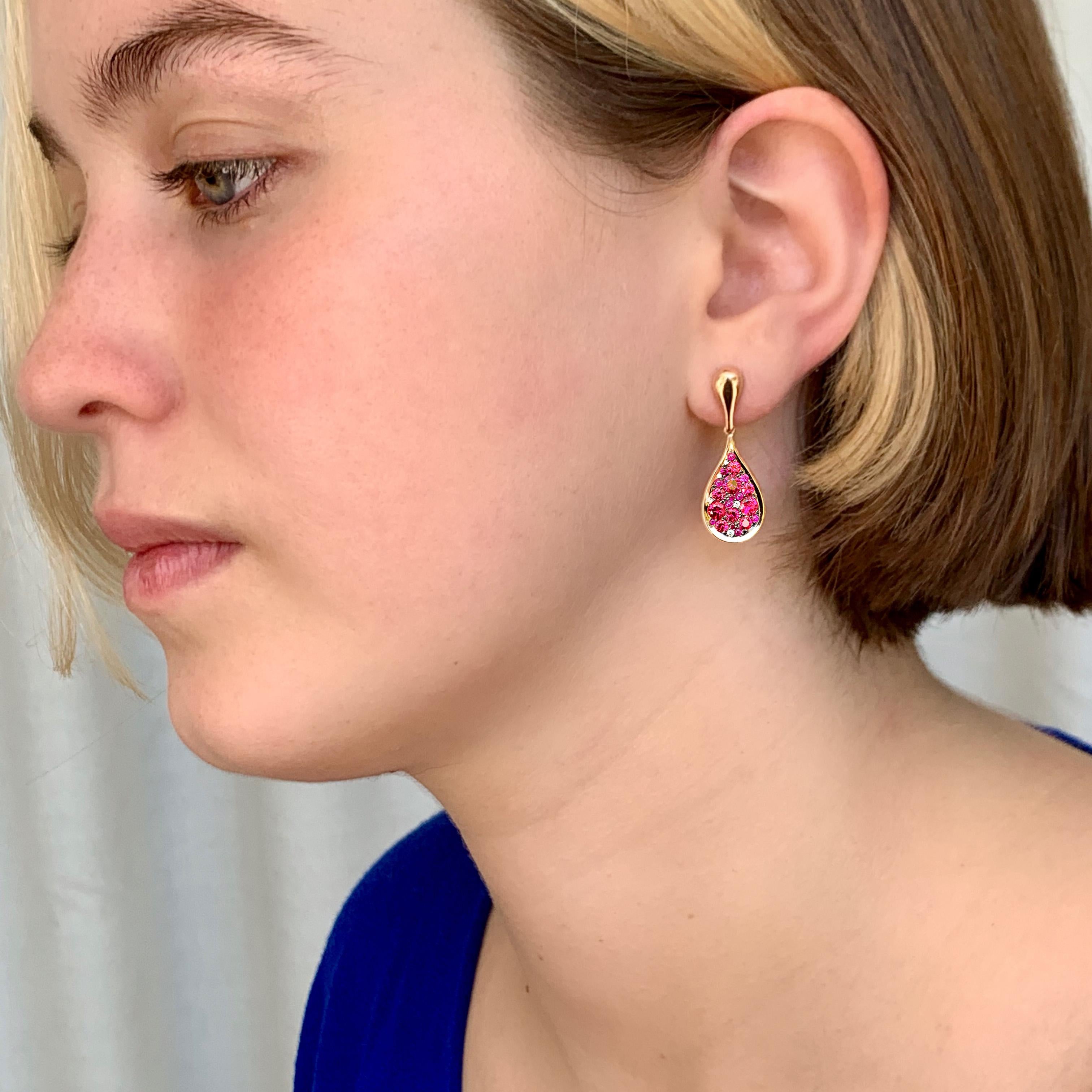 Unheated Burmese Hot Pink Red Spinel, Ruby, diamond, Pink Sapphire Pave Earrings 2
