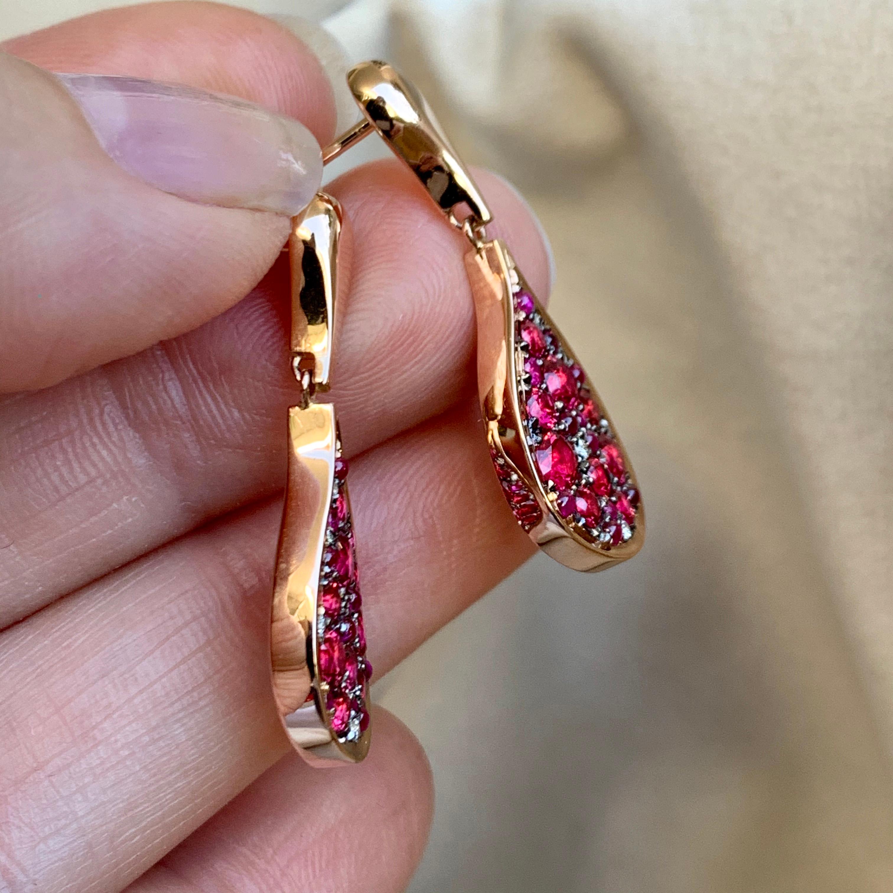 Contemporary Unheated Burmese Hot Pink Red Spinel, Ruby, diamond, Pink Sapphire Pave Earrings