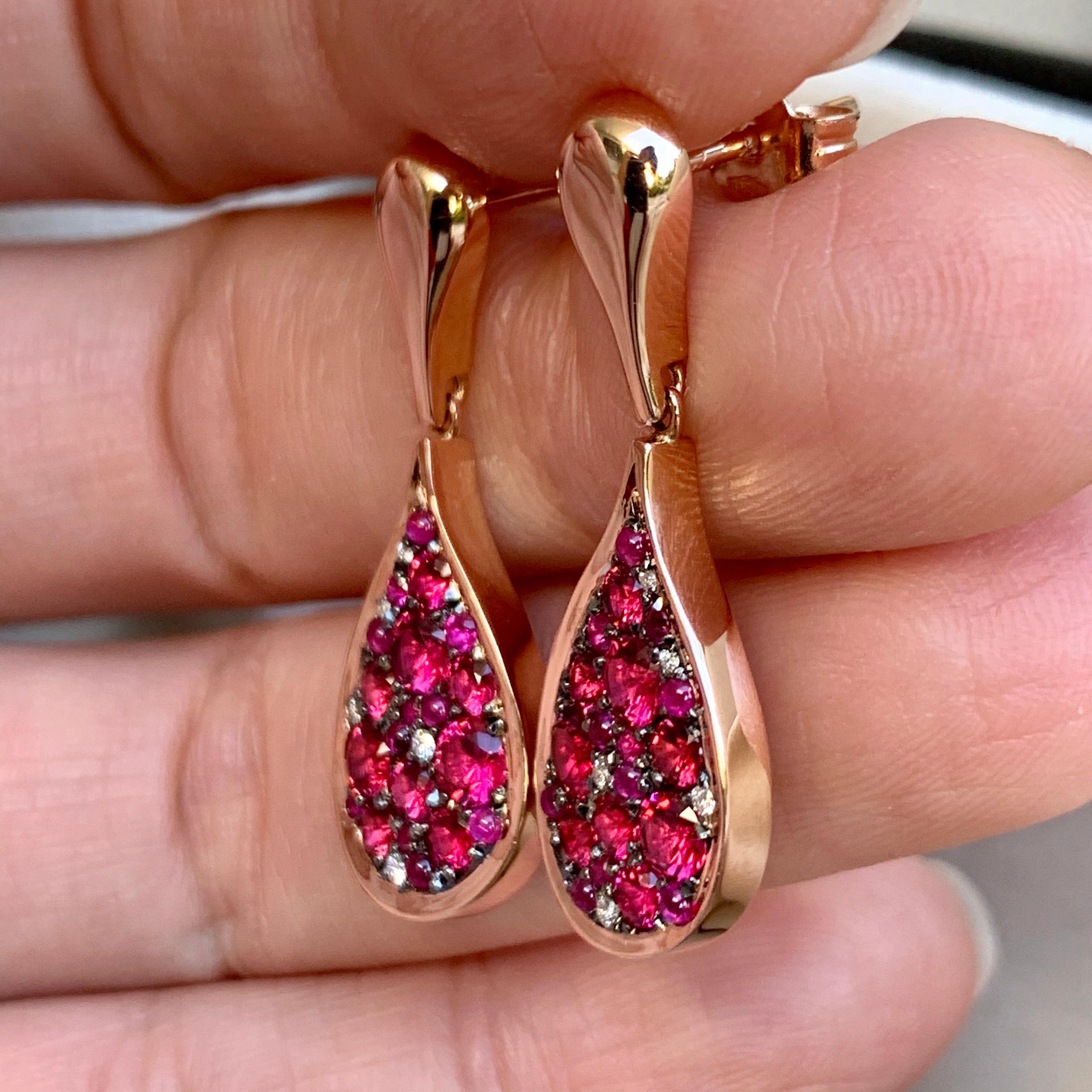 Round Cut Unheated Burmese Hot Pink Red Spinel, Ruby, diamond, Pink Sapphire Pave Earrings