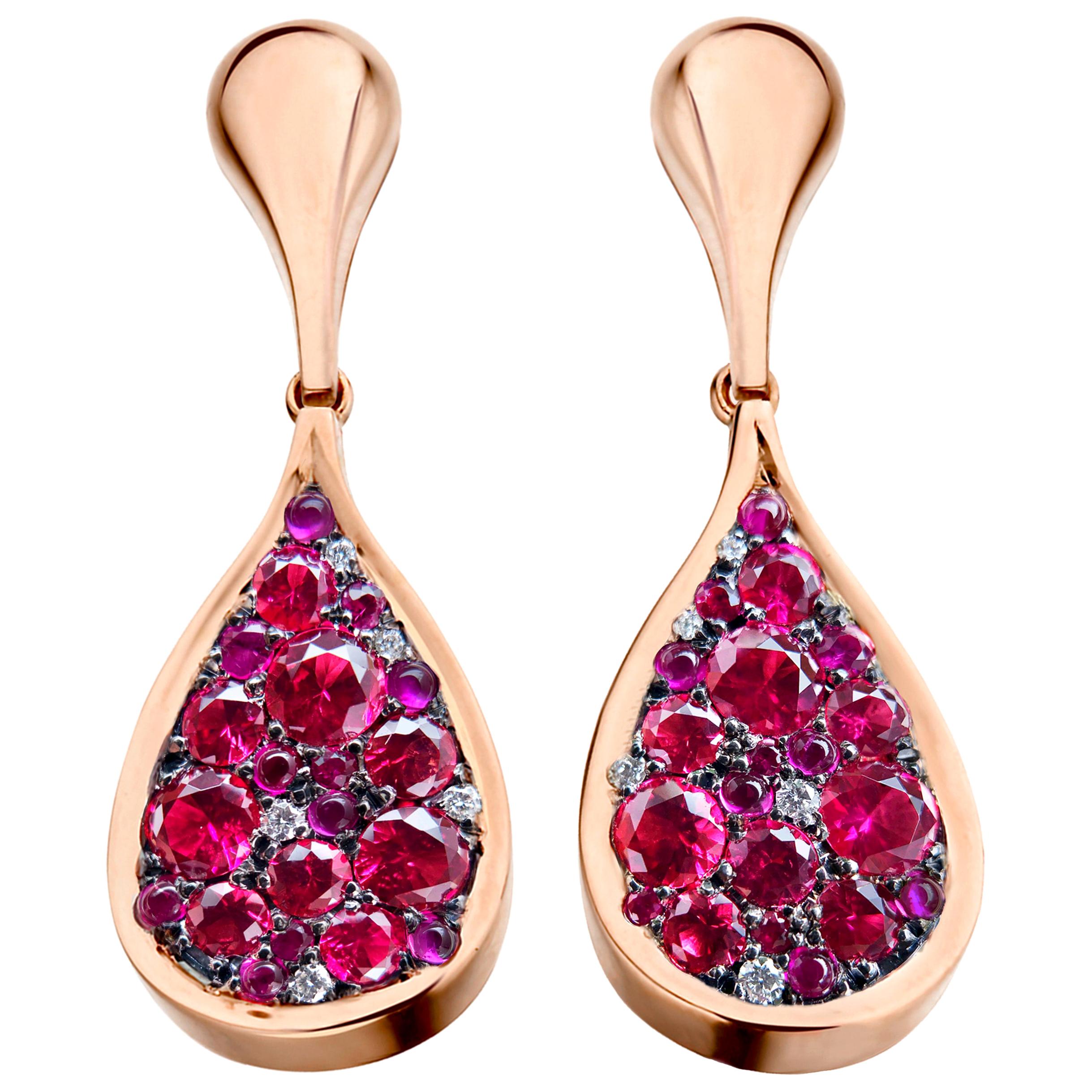 Unheated Burmese Hot Pink Red Spinel, Ruby, diamond, Pink Sapphire Pave Earrings