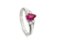 Unheated Burmese Pear Cut 1.00ct Ruby & Diamond Platinum Ring