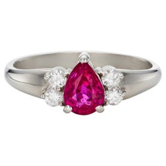 Unheated Burmese Pear Cut 1.00ct Ruby & Diamond Platinum Ring
