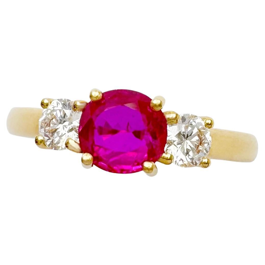 Unheated Burmese Ruby with Diamond Ring set in 18K Gold Settings For Sale
