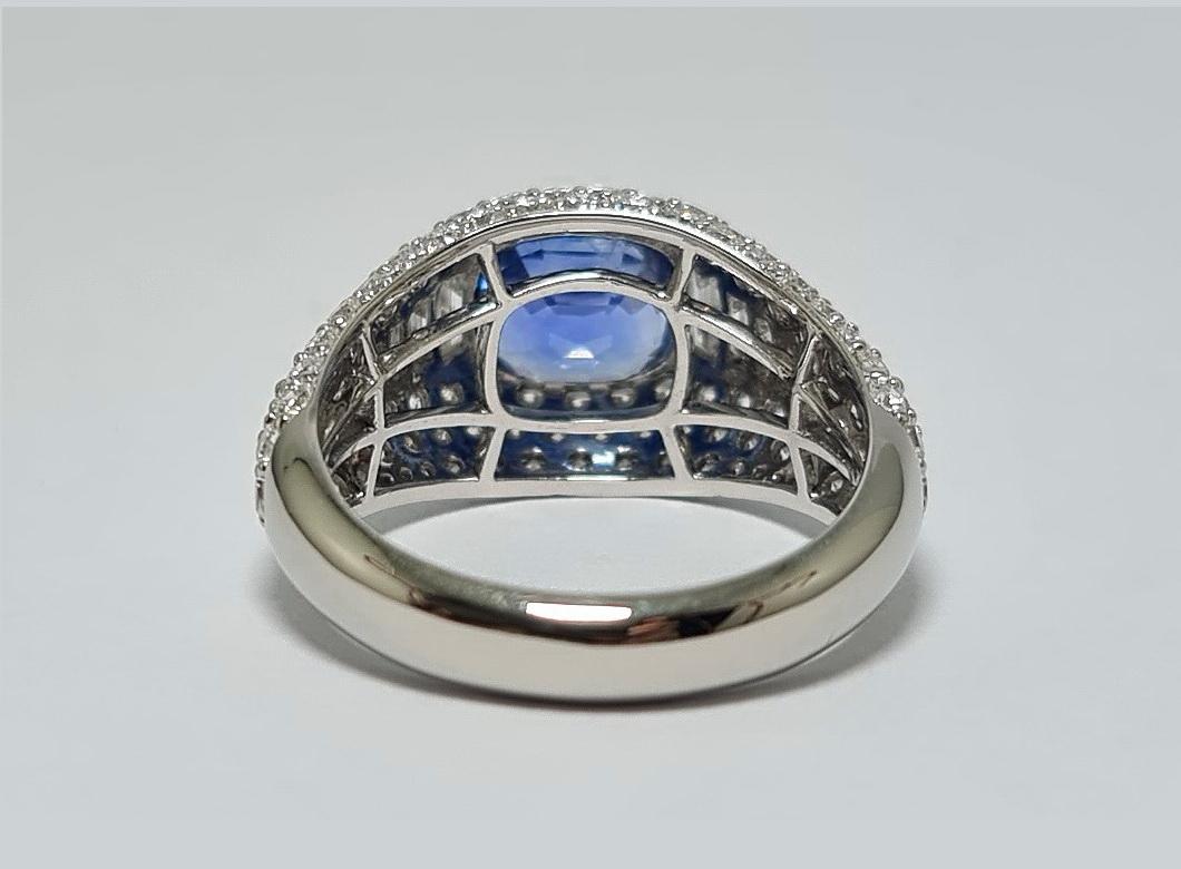 Lotus Unheated Burmese Sapphire 2.20 Ct 950 Platinum Bombe Diamond Ring For Sale 1