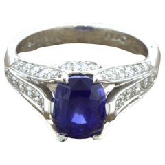 Unheated Burmese Sapphire Diamond Platinum Ring, GIA Certified