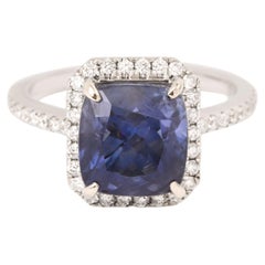 Unheated Ceylon 4.70 Carats Cushion Sapphire Diamonds 18 Carat White Gold Ring