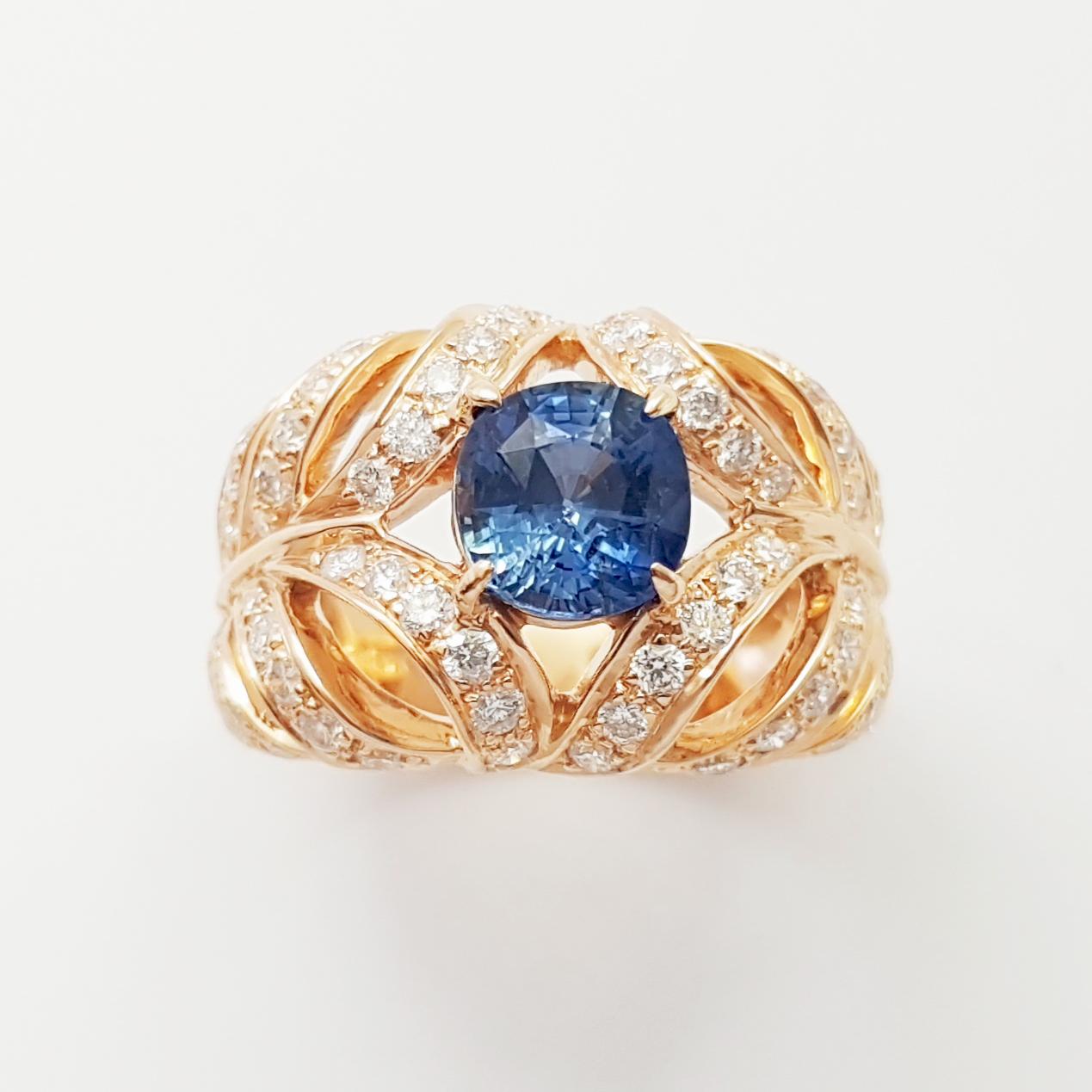 Unheated Ceylon Blue Sapphire with Brown Diamond Ring set in 18K Rose Gold en venta 5