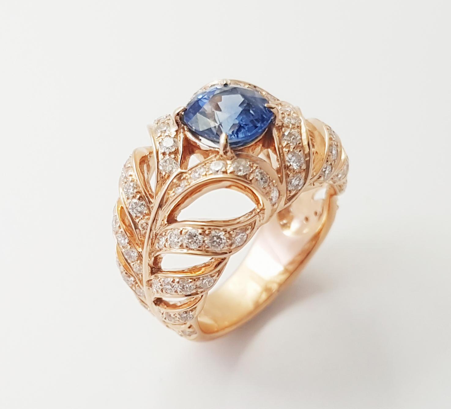 Unheated Ceylon Blue Sapphire with Brown Diamond Ring set in 18K Rose Gold en venta 6