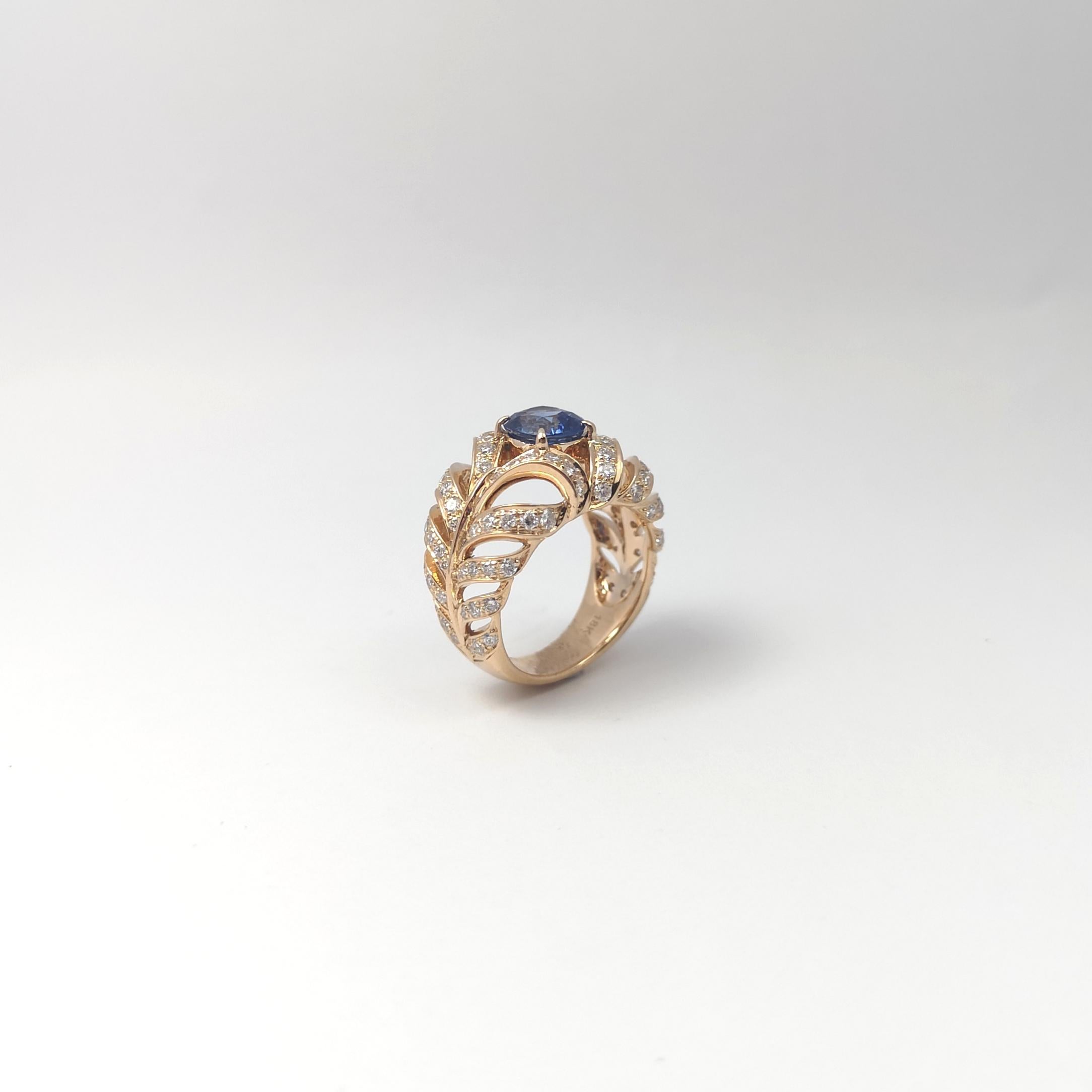 Unheated Ceylon Blue Sapphire with Brown Diamond Ring set in 18K Rose Gold en venta 7